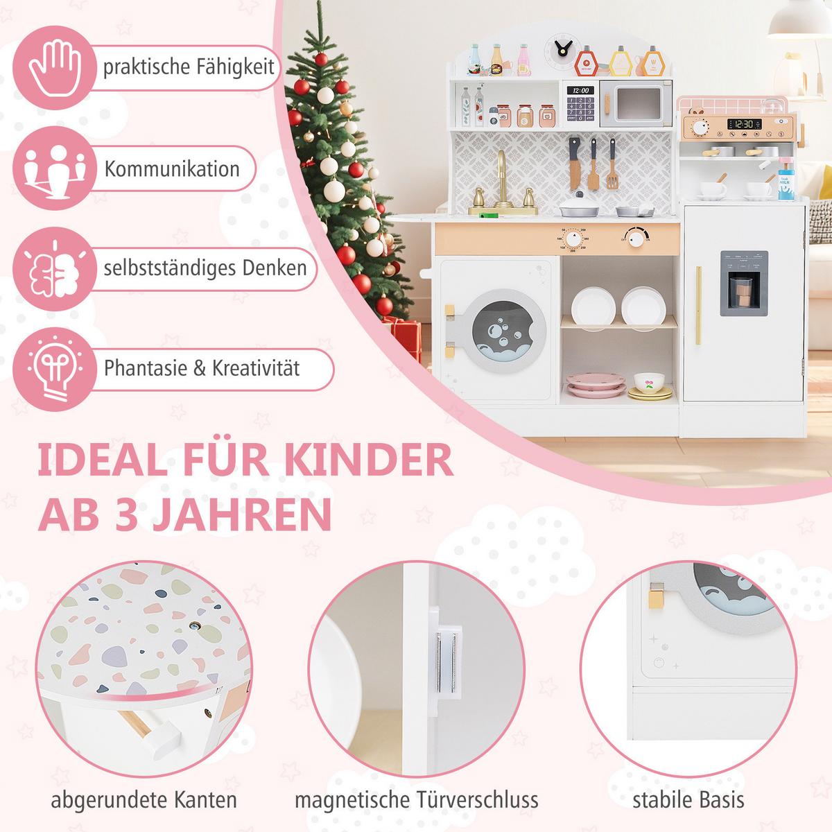 SPIELKÜCHE Weiß - Weiß, Holzwerkstoff (106/105/30cm) - COSTWAY