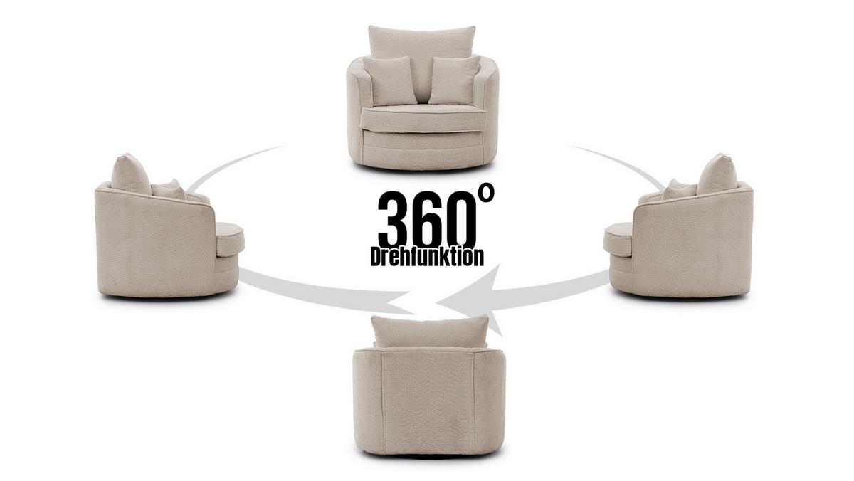 DREHSESSEL Ted aus Beige Boucle-Stoff - Beige/Schwarz, Holz/Textil (107/94/100cm) - S-Style Möbel