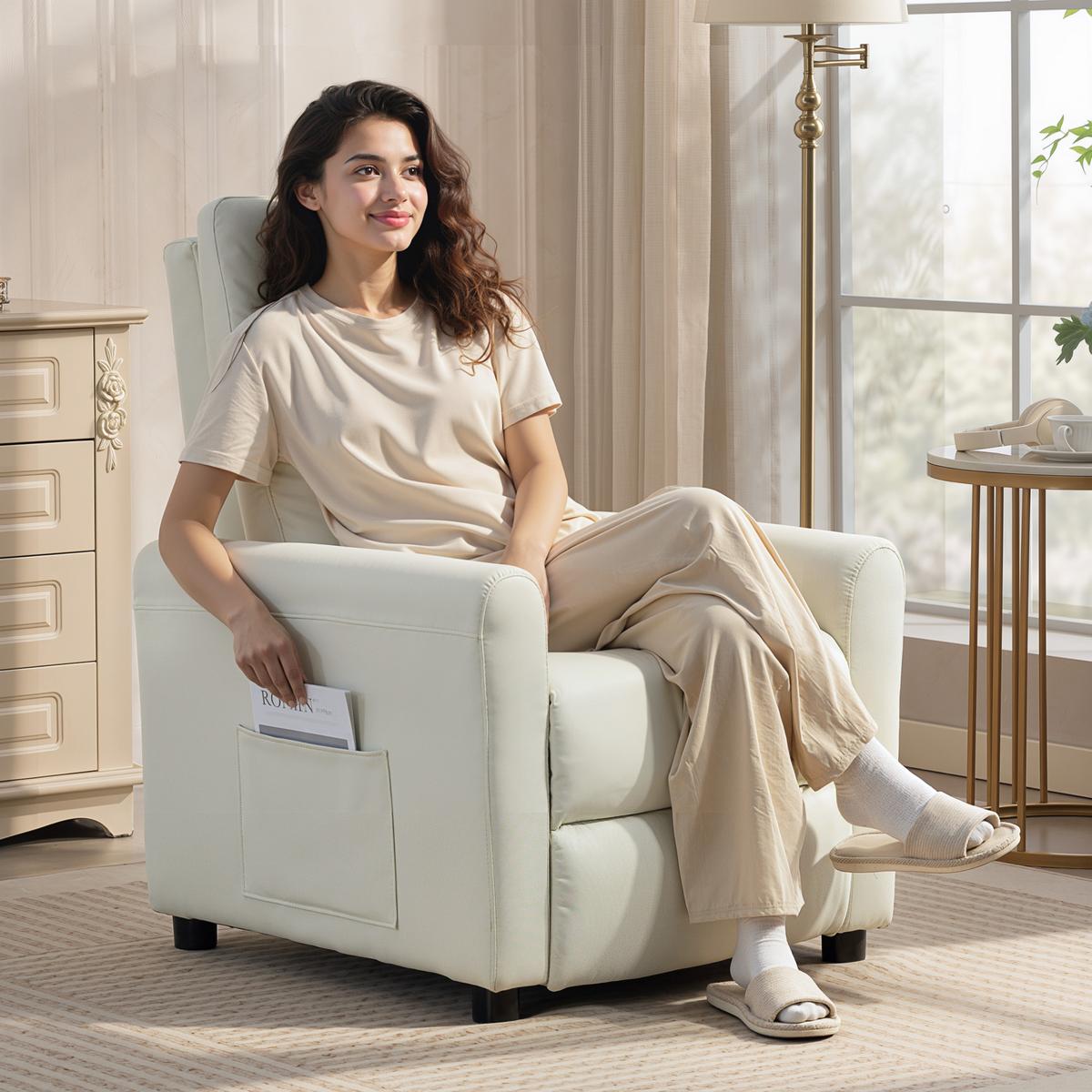 RELAXSESSEL Polyester Cremeweiß - Creme, Textil (73/100/86cm) - HOMCOM