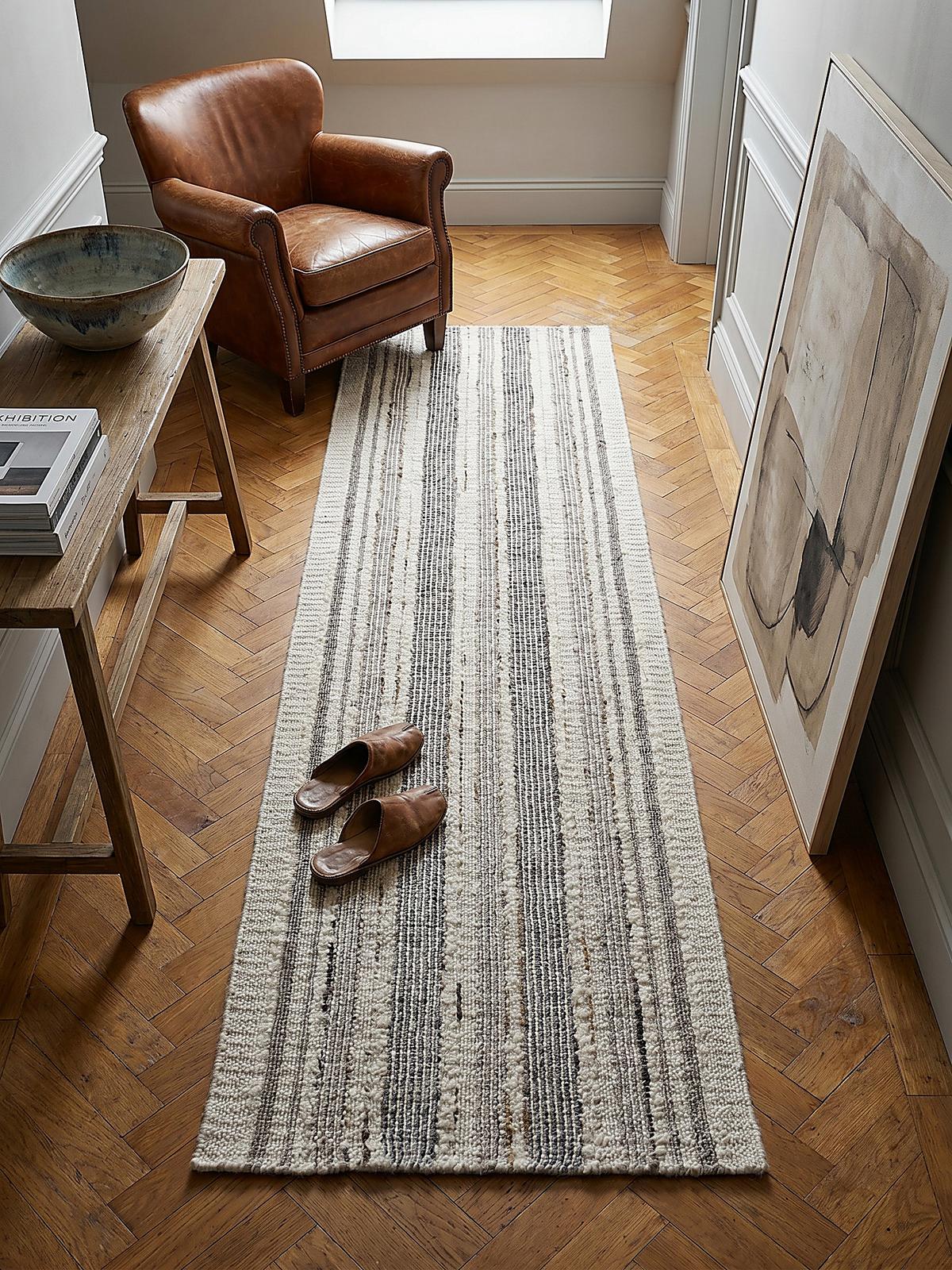WOLLTEPPICH handgewebt HYTHE, gestreift, Natur, 80 x 300 cm - Beige, Textil (300/80cm) - KADIMA DESIGN