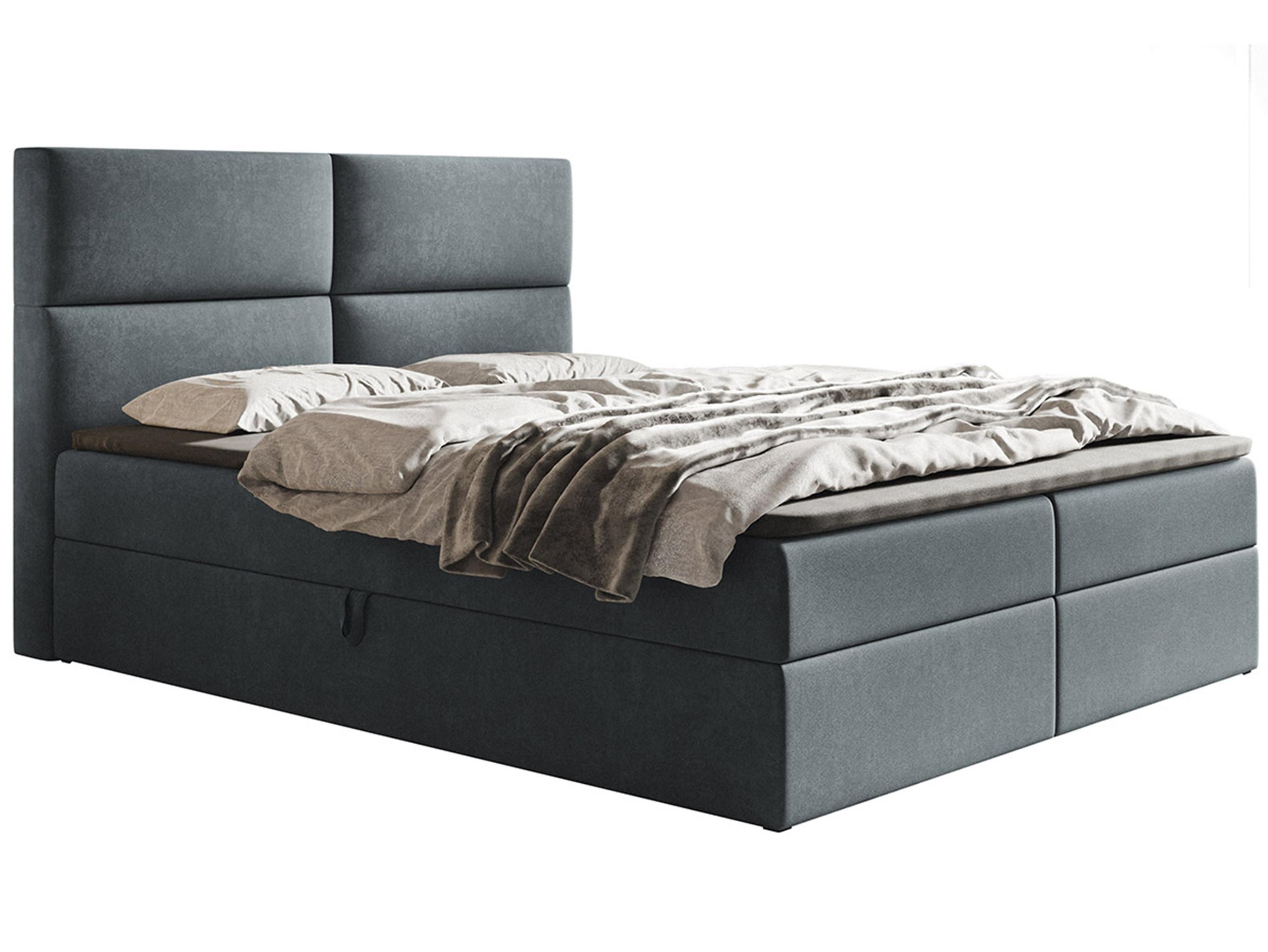 BOXBETT Bonio III 120/200 cm in Grau – mit Bettkasten und Topper - Schwarz/Grau, Holz/Holzwerkstoff (120/200cm) - AX Living