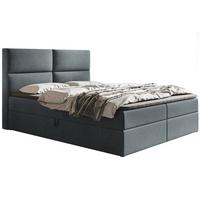 BOXBETT Bonio III 120/200 cm in Grau – mit Bettkasten und Topper - Schwarz/Grau, Holz/Holzwerkstoff (120/200cm) - AX Living