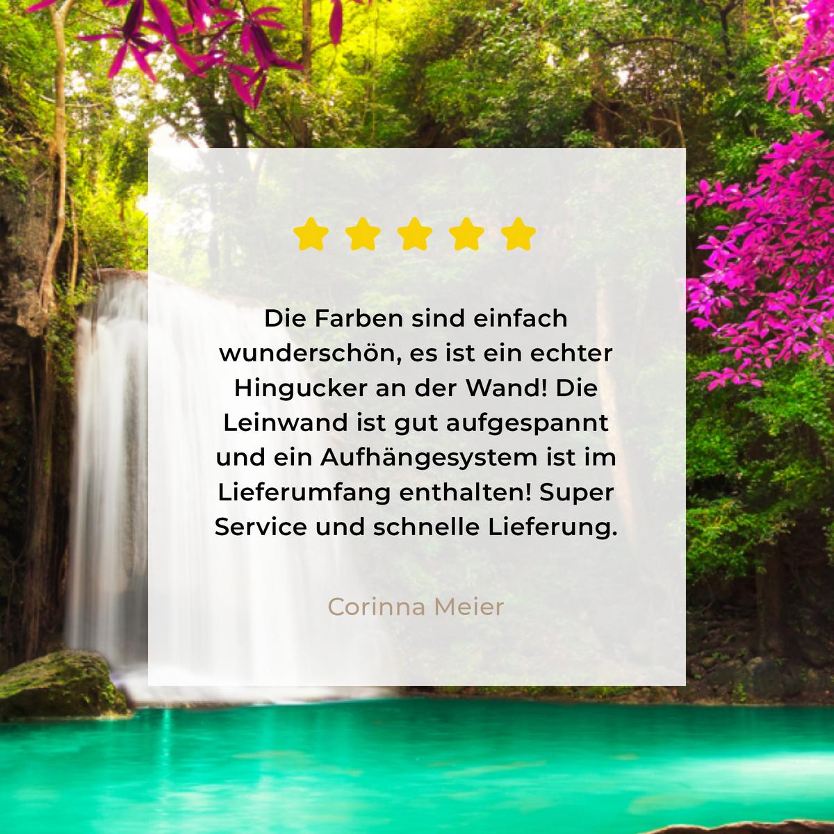 LEINWANDBILD Wasserfall mit bunten Blumen und Bäumen - Natur - Dschungel Wandbild 40x30 cm - Waldgrün, Textil (40/30cm) - MuchoWow