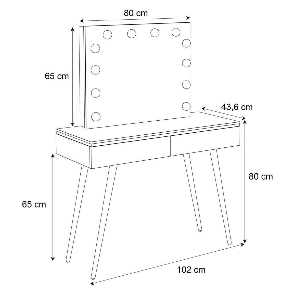 SCHMINKTISCH AURORA-S ELITE in Weiß hochglanz mit Spiegel - Weiß Hochglanz/Goldfarben, Holzwerkstoff/Metall (102/145/44cm) - Lookway