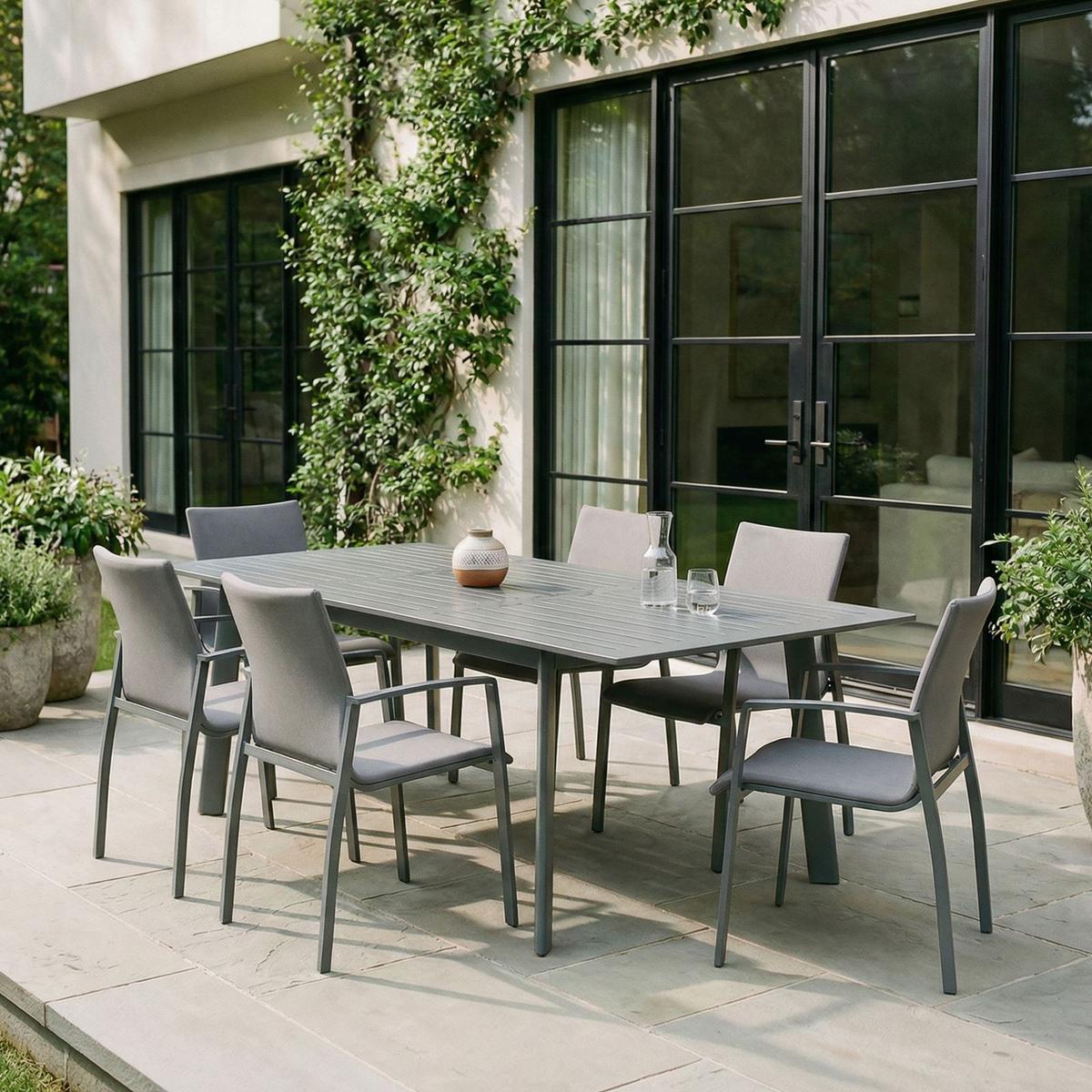 GARTENMÖBEL SET VERANO 7er Set grau/schwarz - Schwarz/Grau, Metall - IDIMEX