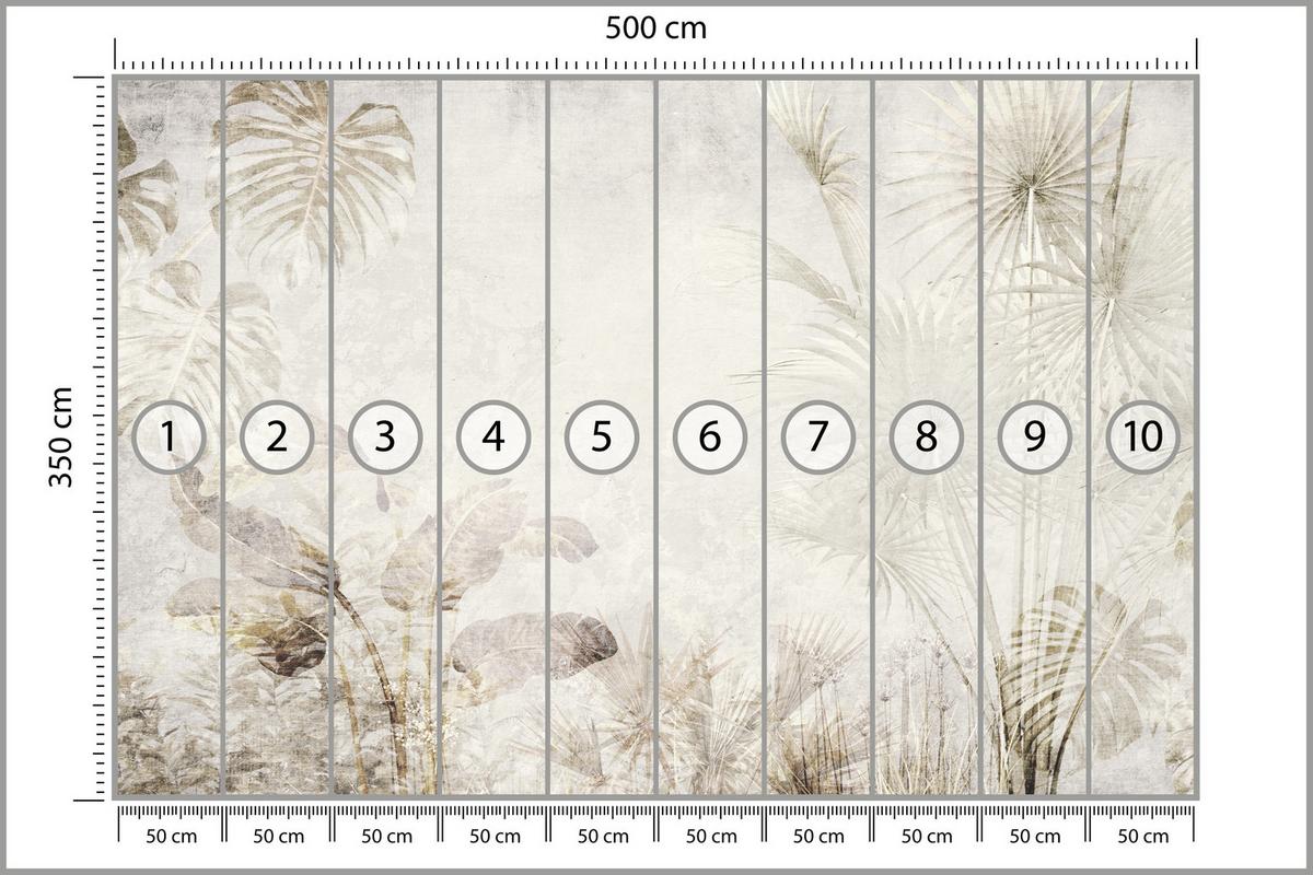 FOTOTAPETE für Wohnzimmer Tropisch Vintage Palmenblätter Beton 500x350 - Beige/Creme, Papier (500/350cm) - Muralo