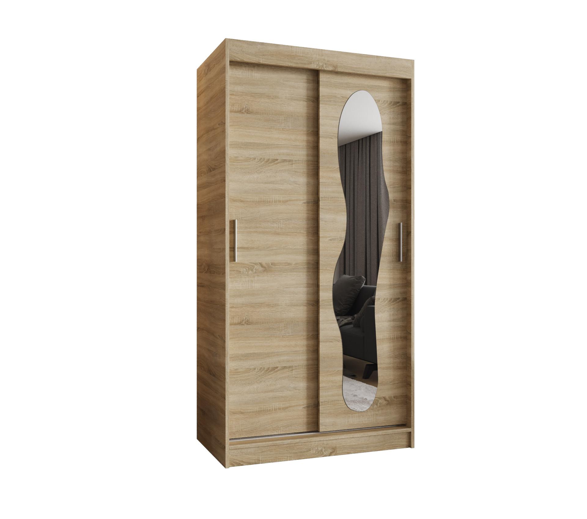 SCHIEBETÜRENSCHRANK mit Spiegel ULTRA 200/100/62 2-türig - Silberfarben/Sonoma Eiche, Holz (100/200/62cm) - MÖBEL KRYSPOL