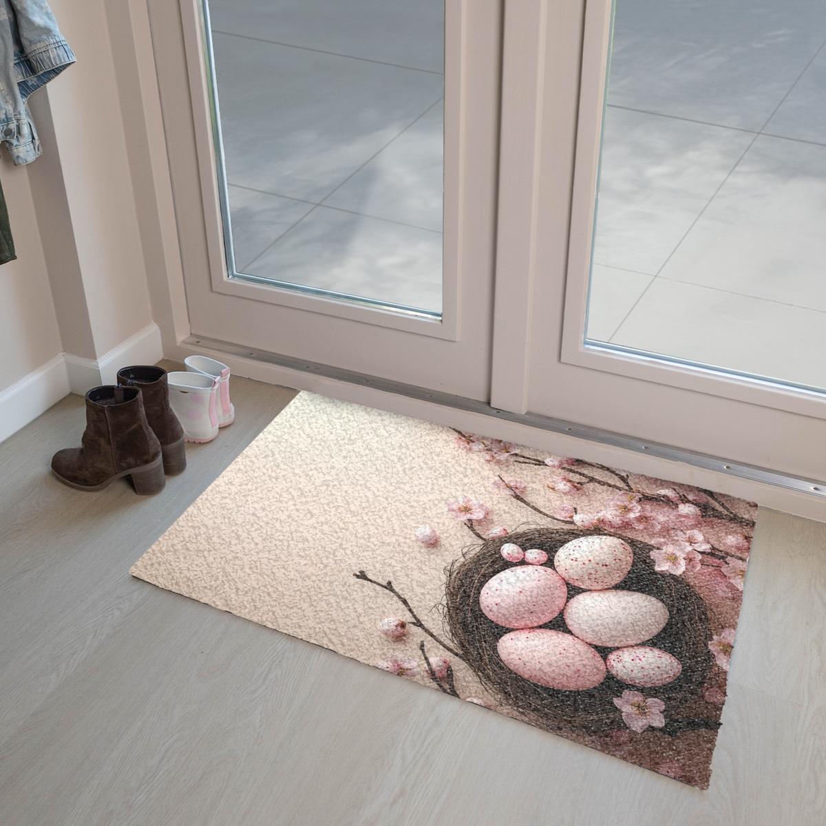 FUSSMATTE Rosa - Blüten - Eier Teppichmatte 90x60 cm - Hellrosa, Kunststoff (60/90cm) - MuchoWow
