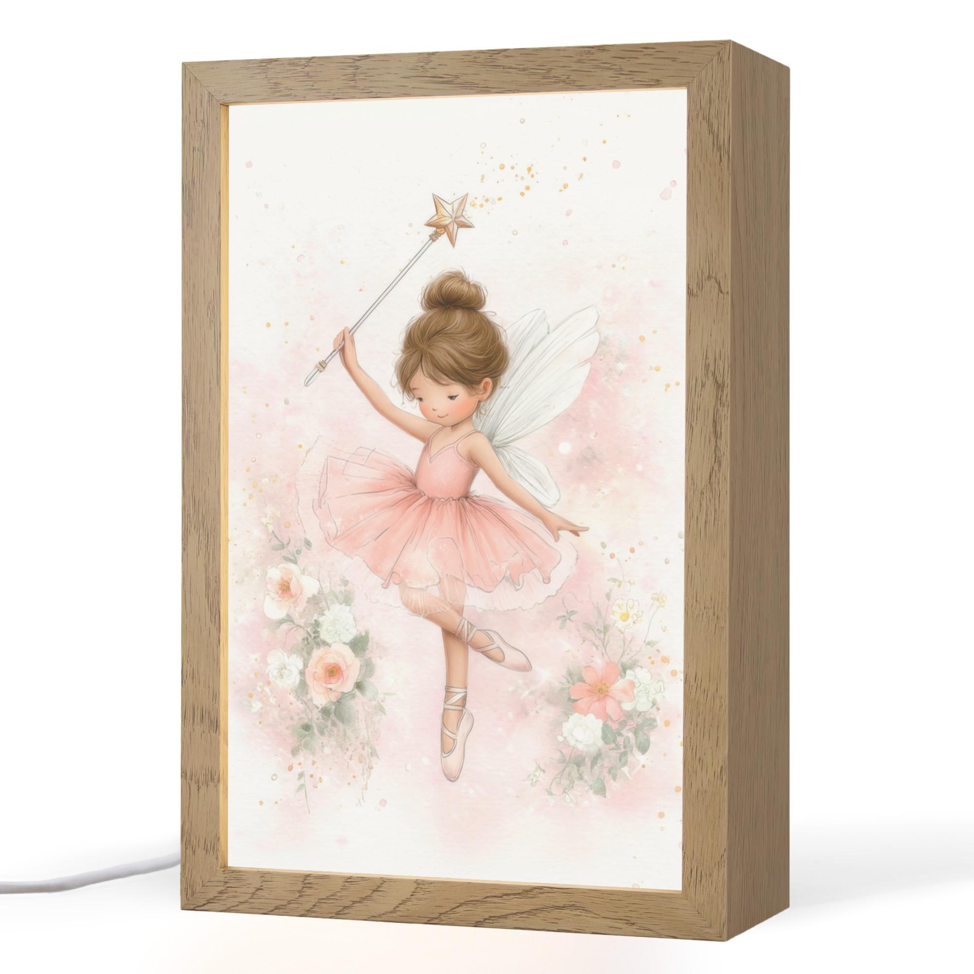 NACHTTISCHLAMPE Ballerina - Fee - Blumen - Rosa 20x30 cm - Rosa, Holzwerkstoff (8/20/30cm) - OnlyWow