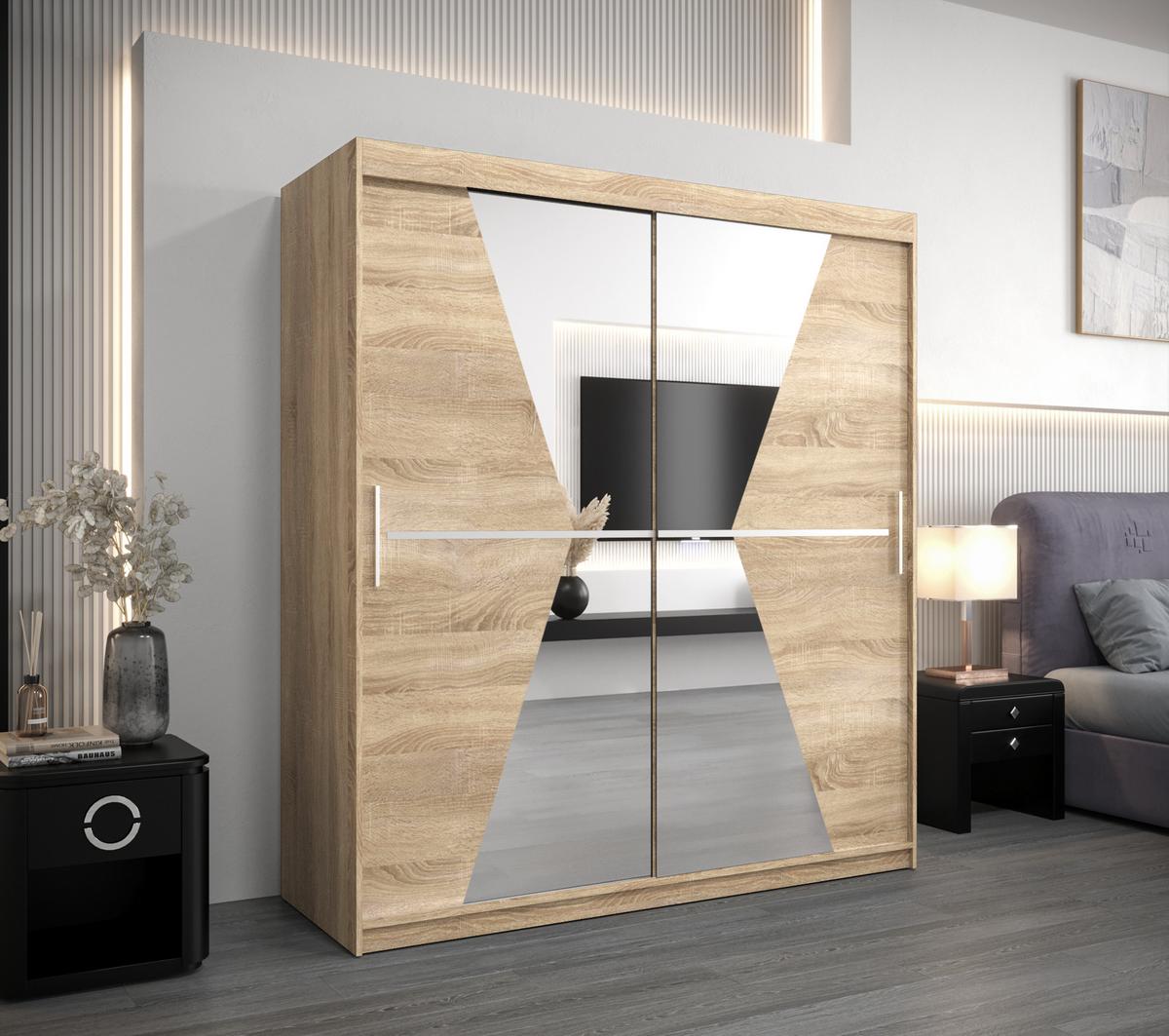 SCHWEBETÜRENSCHRANK 200/180/62 2-türig - Silberfarben/Sonoma Eiche, Holz/Kunststoff (180/200/62cm) - MÖBEL KRYSPOL