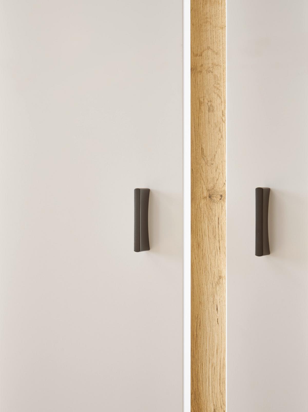 VITRINE weiß matt, Eiche Wotan 80 x 200 cm, Vitrinenschrank inklusive Frontbeleuchtung - Eiche Wotan/Silberfarben, Glas/Holzwerkstoff (80/200/35cm) - Furn.Design