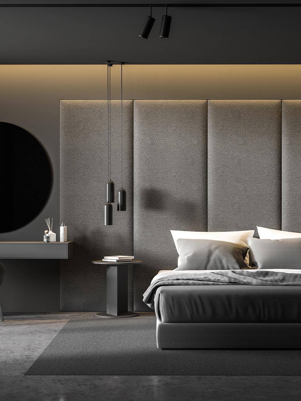 Modernes Wohnen Schlafzimmer mit grauem Bett