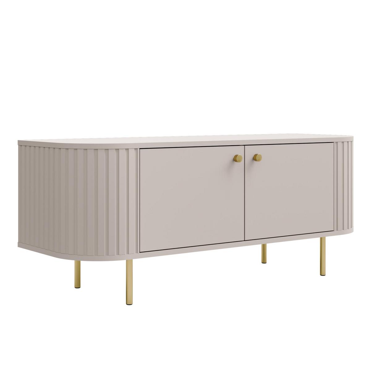 LOWBOARD Halay Beige, 2 Türen Moderne Rillenstruktur 123 cm, mit runden Kanten - Beige/Goldfarben, Holzwerkstoff/Metall (123/50/42.3cm) - AX Living