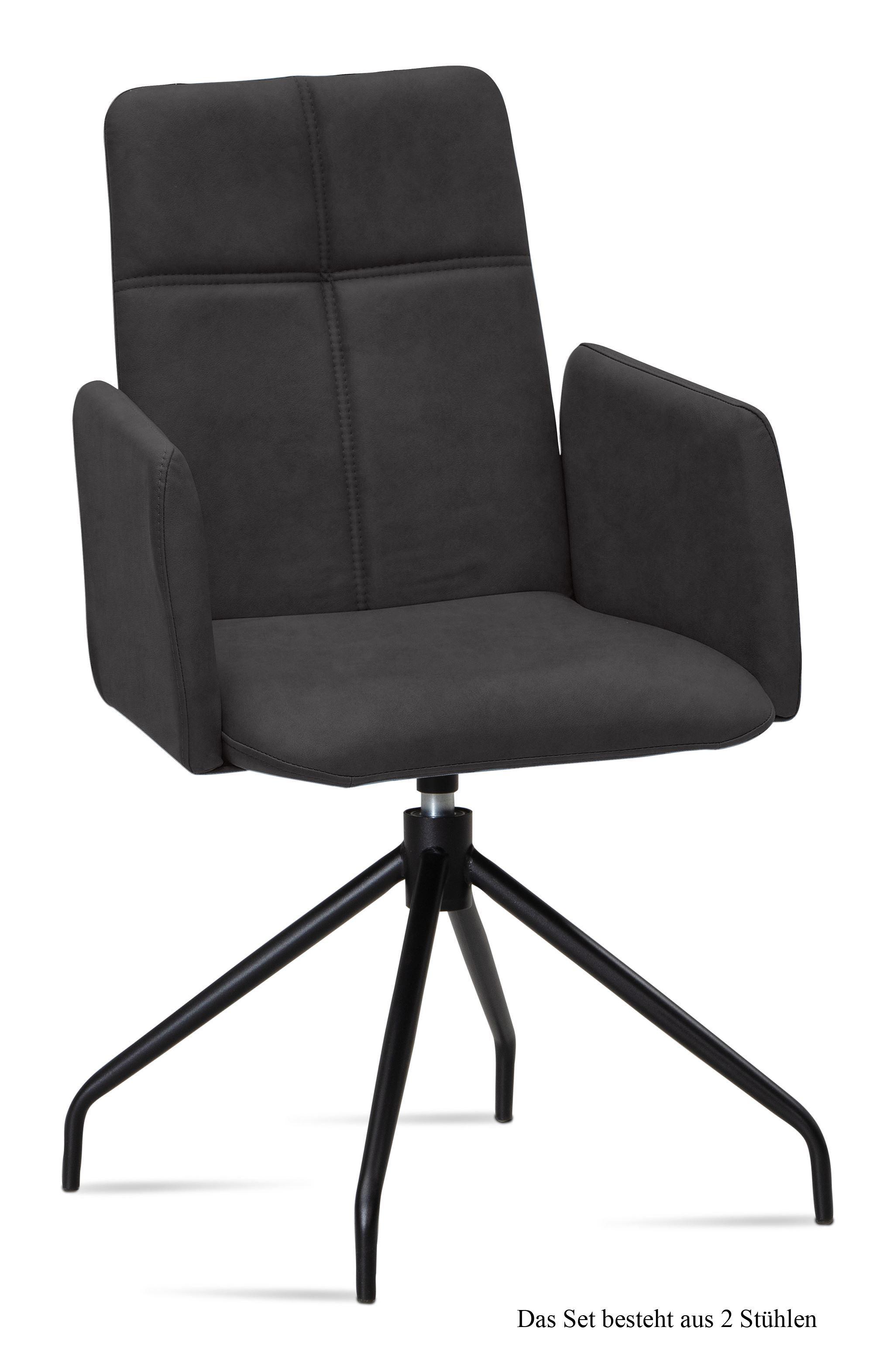 ARMLEHNSTUHL drehbar (2er-Set) Doanna 52x92x60 Schwarz/Anthrazit - Anthrazit/Schwarz, Kunststoff (60/92/52cm) - 58aufmkessel