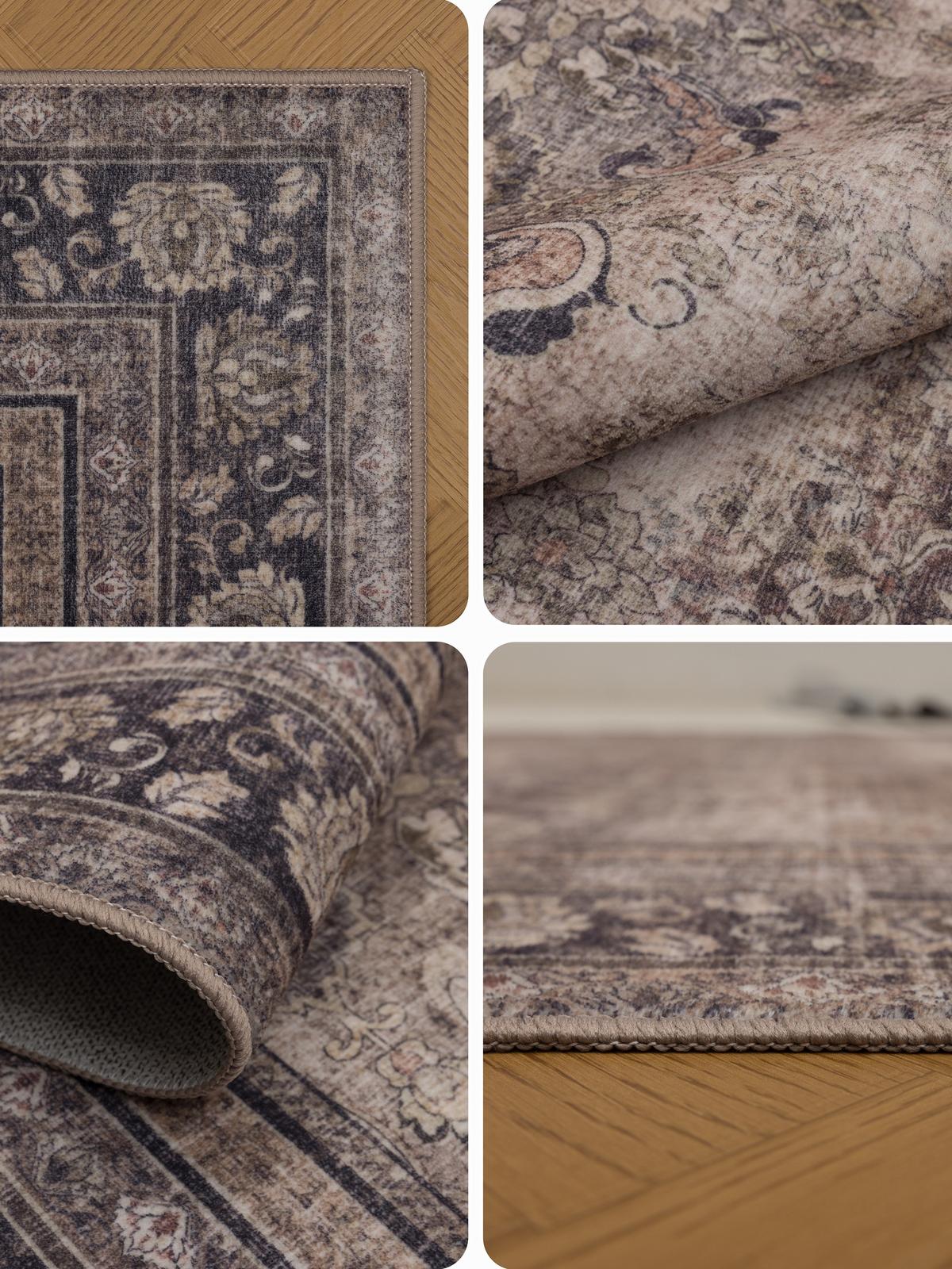 TEPPICH Kurzflor, waschbar, mit floralen Ornamenten, VERNANTE in Braun-Grau, Ø 200 cm - Braun, Textil (200/200cm) - KADIMA DESIGN