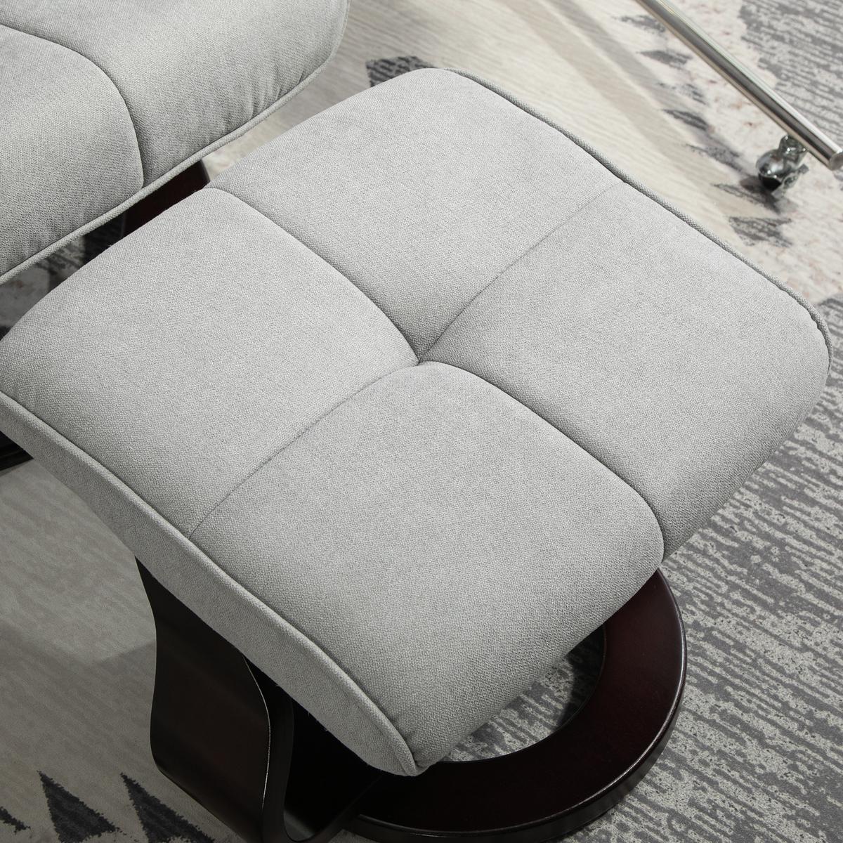 RELAXSESSEL mit Hocker, Drehbar Fernsehsessel mit Liegefunktion Samtoptik - Dunkelbraun/Grau, Holz/Textil (87/113/81cm) - HOMCOM
