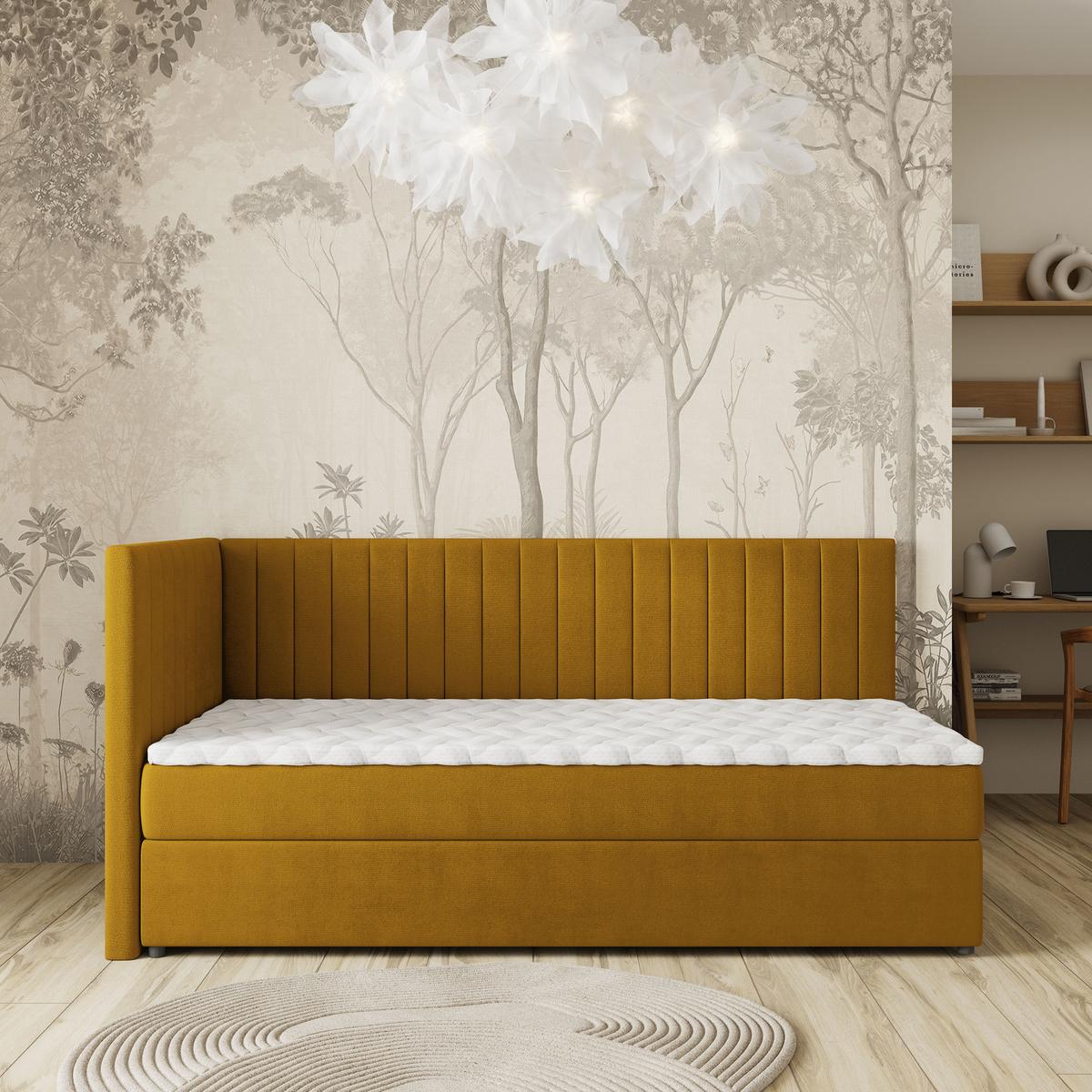 BOXBETT ARIS 100x200 cm mit Matratze und Topper, H2+H3 - Gelb - Gelb, Holz (100/200cm) - MASSENO