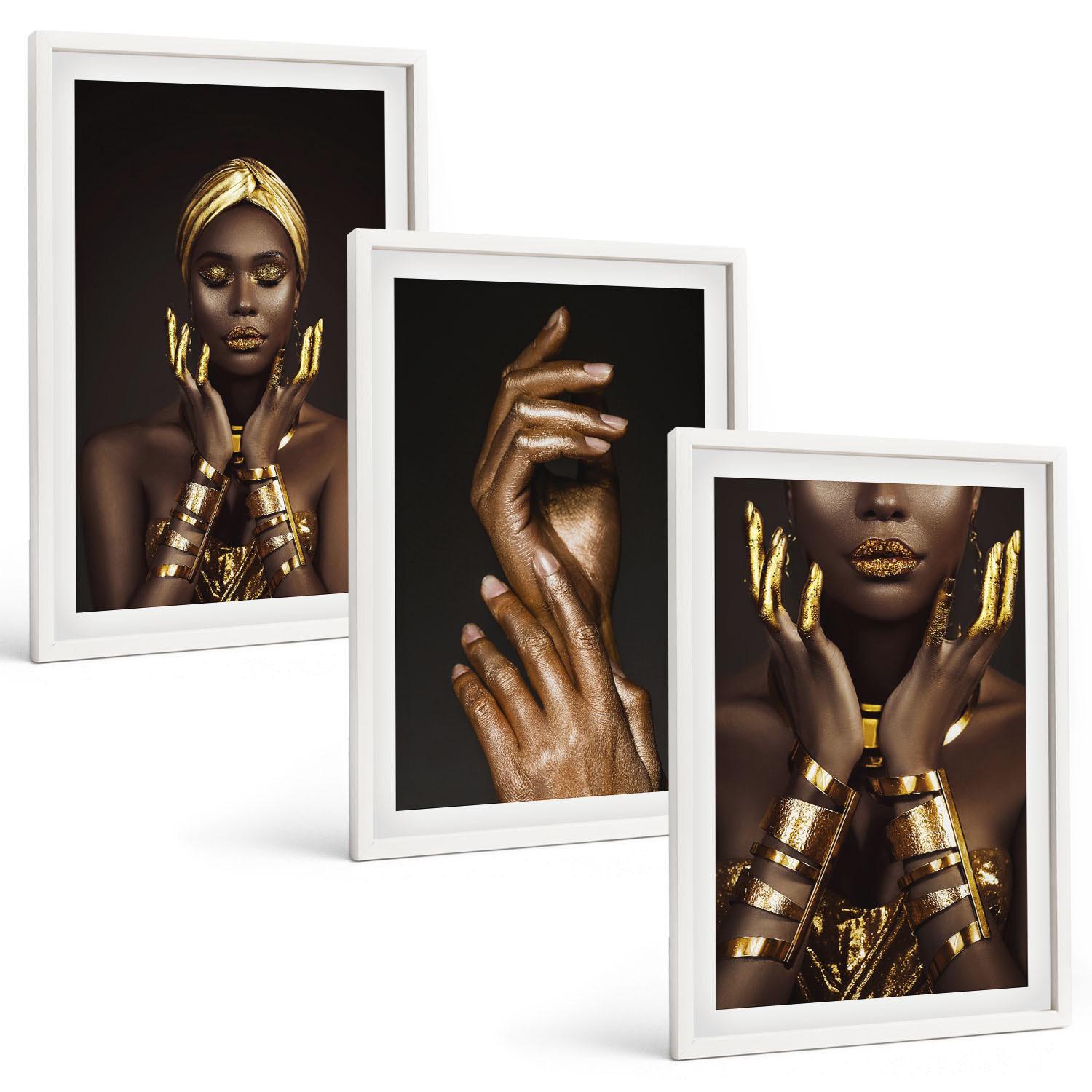 BILDER SET 3er Set - 40x60 cm Weißer Rahmen - Porträts afrikanischer Frauen - Weiß, Kunststoff (40/60cm) - TULUP