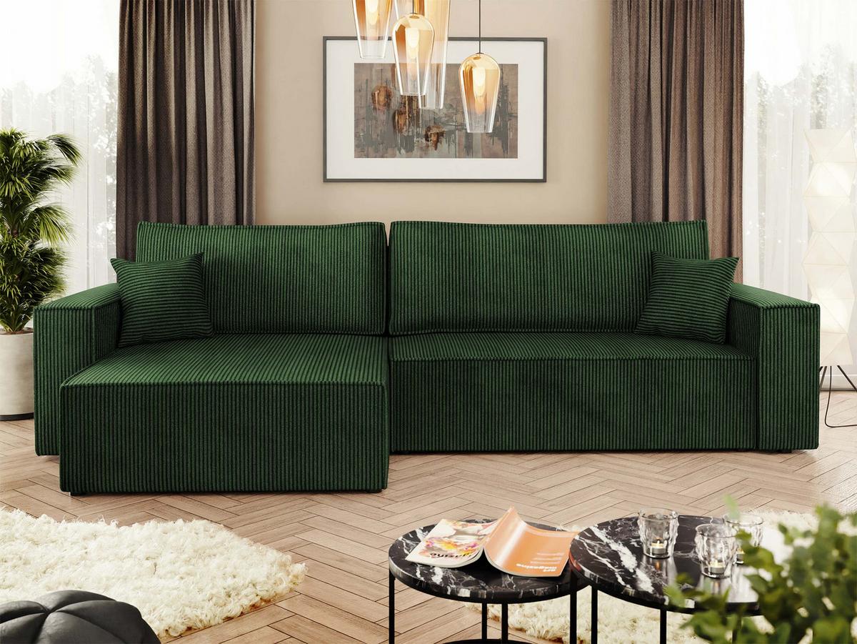 ECKSOFA Karl Cord Maxi - Schwarz/Grün, Holz/Kunststoff (272/145cm) - MIRJAN24