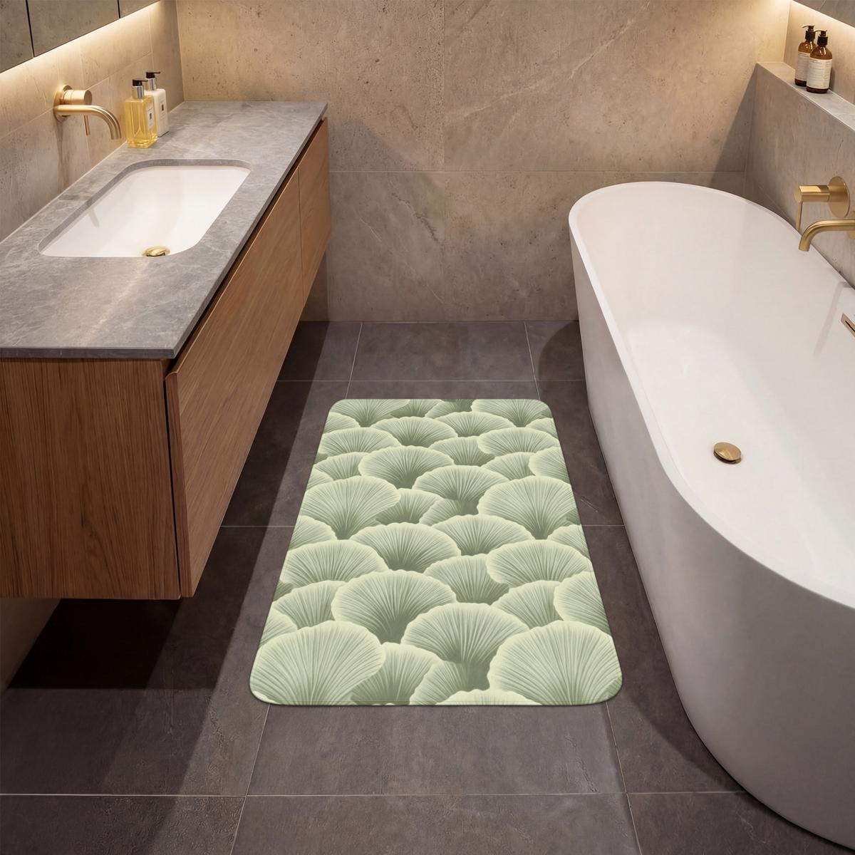 BADEMATTE Fächer - Blatt - Grün 60x90 cm - Pastellgrün, Textil (60/90cm) - OnlyWow