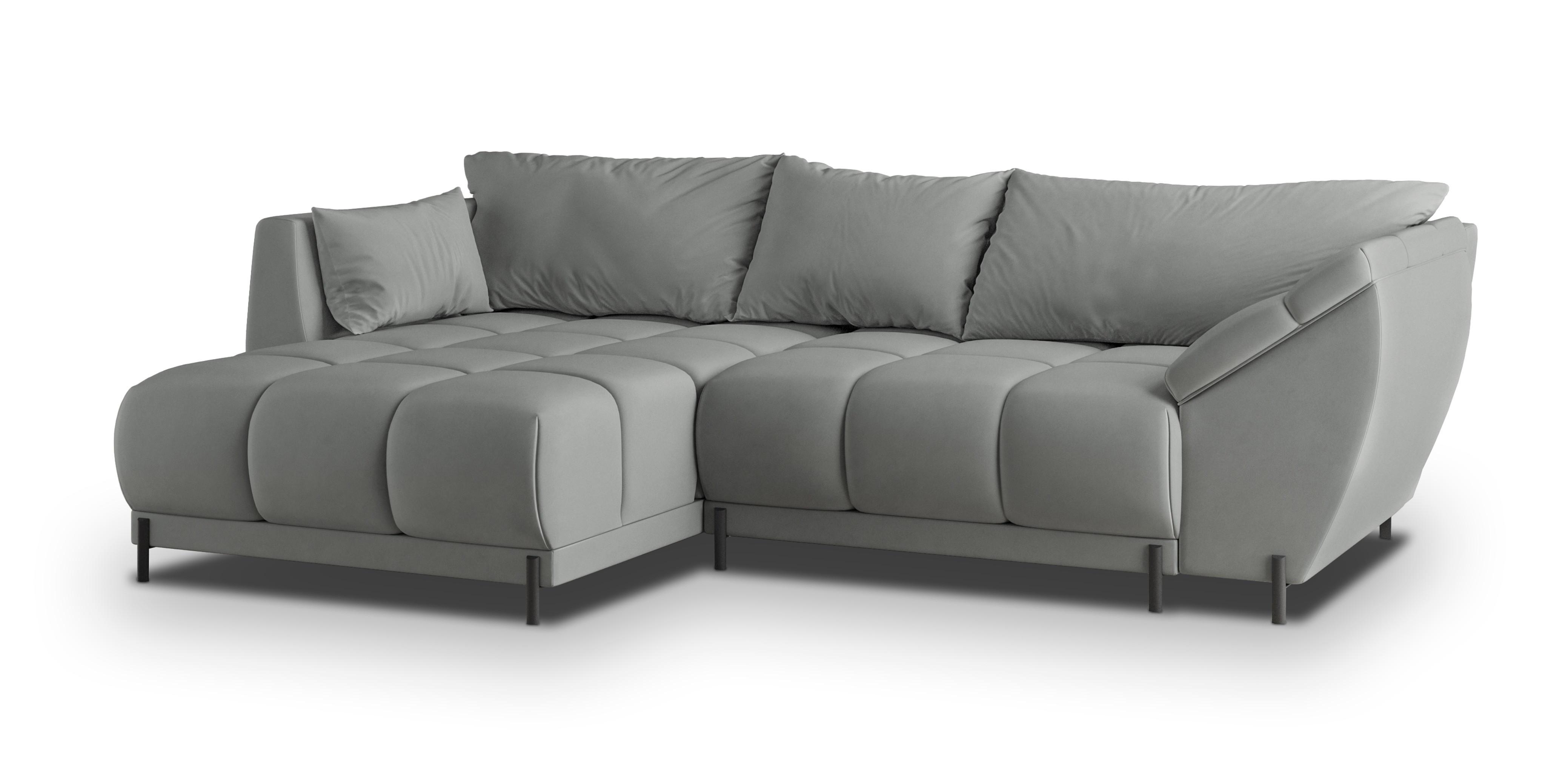 ECKSOFA VESTANO L-S Grau Velours-Stoff mit Schlaffunktion - Grau, Holz (287/182cm) - MASSENO