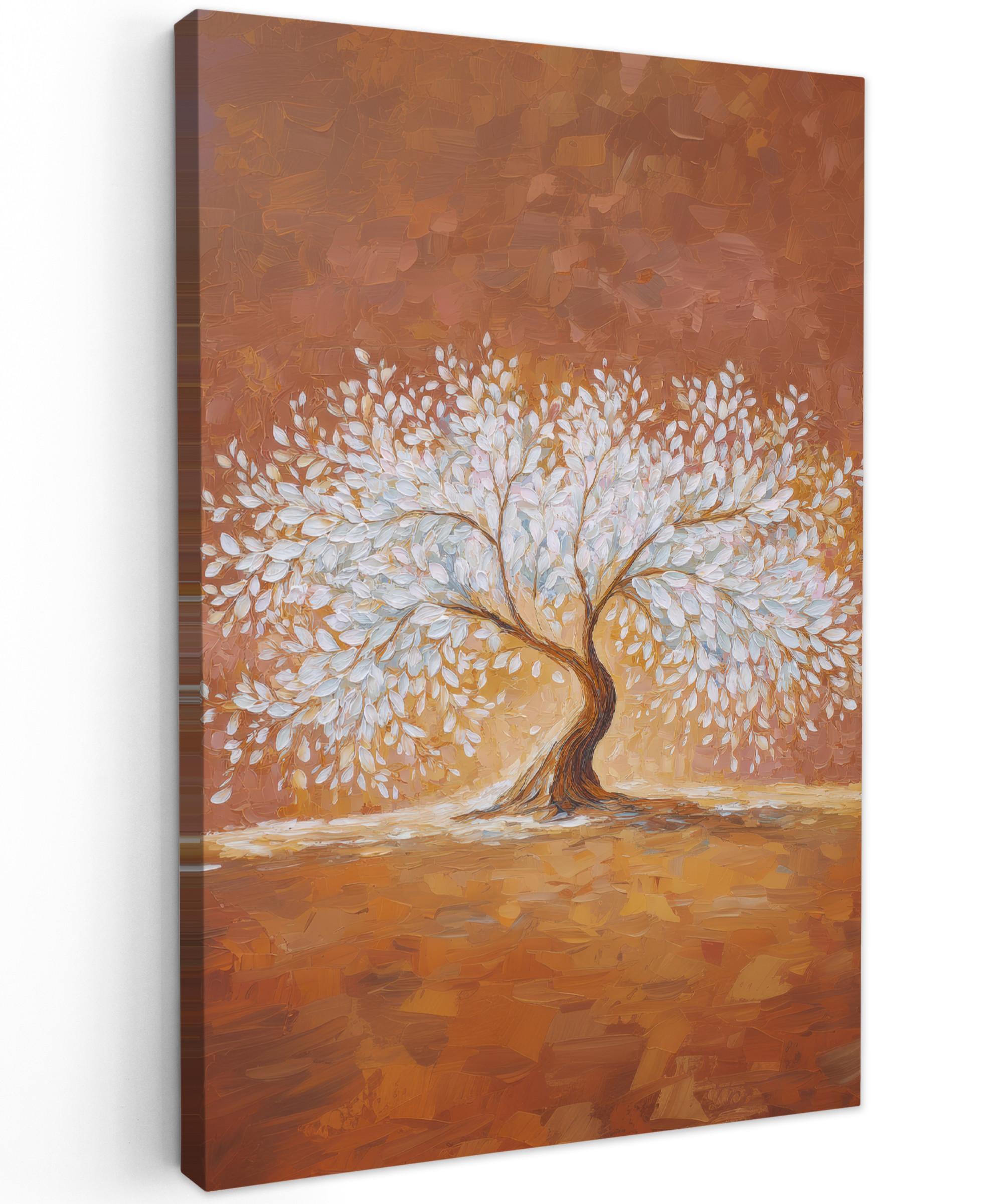 LEINWANDBILD Abstrakt - Baum - Weiß - Blätter Wanddeko 40x60 cm - Braun, Textil (40/60cm) - MuchoWow