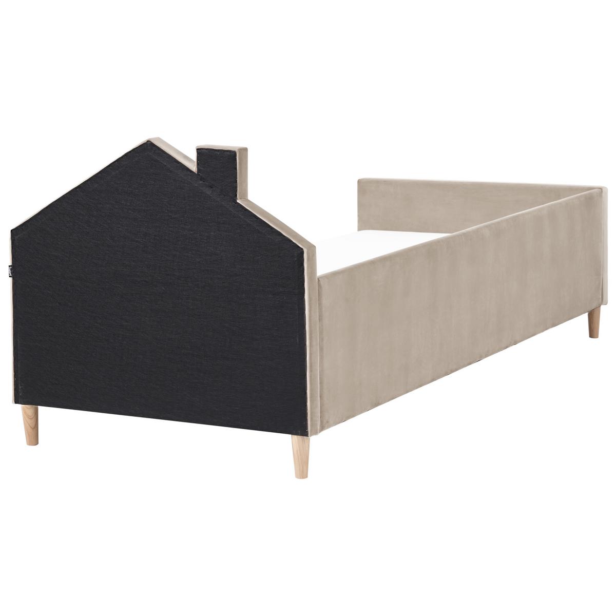 KINDERBETT Haus Samtstoff 90/200 cm Taupe Kervan - Taupe, Textil (90/200cm) - Beliani