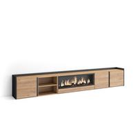 LOWBOARD, Eiche und Schwarz, 315/35/50cm, Kamin mit Feuereffekt XXL - Eichefarben, Holzwerkstoff (315/50/35cm) - Skraut Home