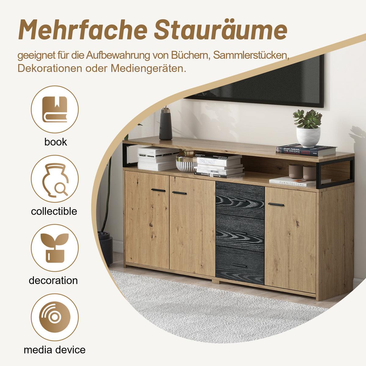 SIDEBOARD Holzeffekt 150/35/75,9 cm - Braun, Holzwerkstoff/Metall (35/76/150cm) - Urban Meuble