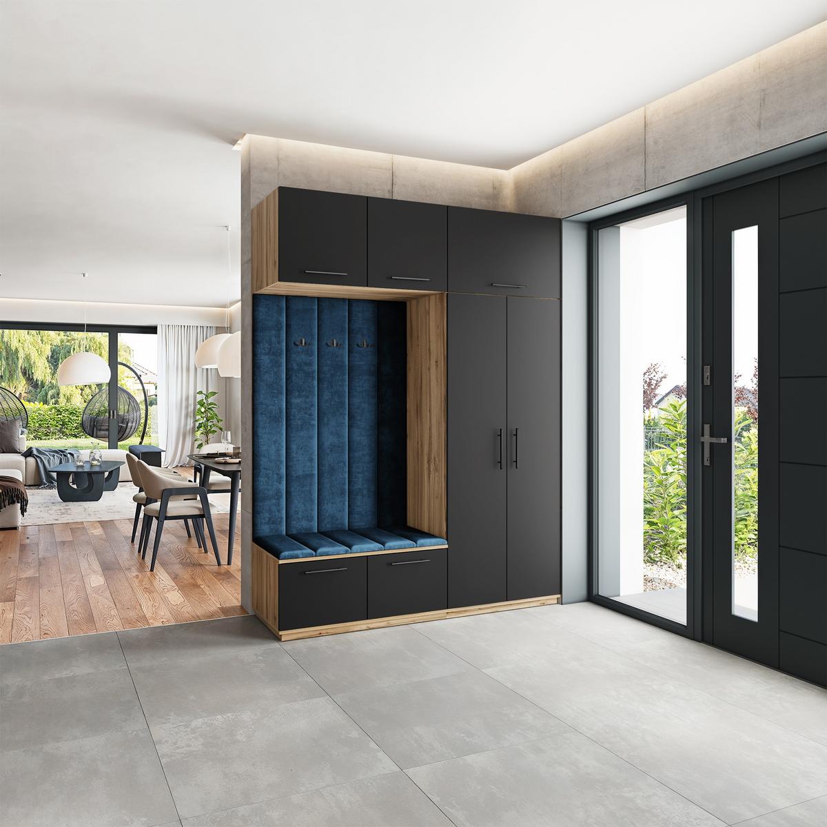 GARDEROBENSCHRANK REMA 180/240/60 cm Modern Garderobe-Set Eiche Wotan - Blau/Eiche Wotan, Holzwerkstoff (180/240/60cm) - MASSENO