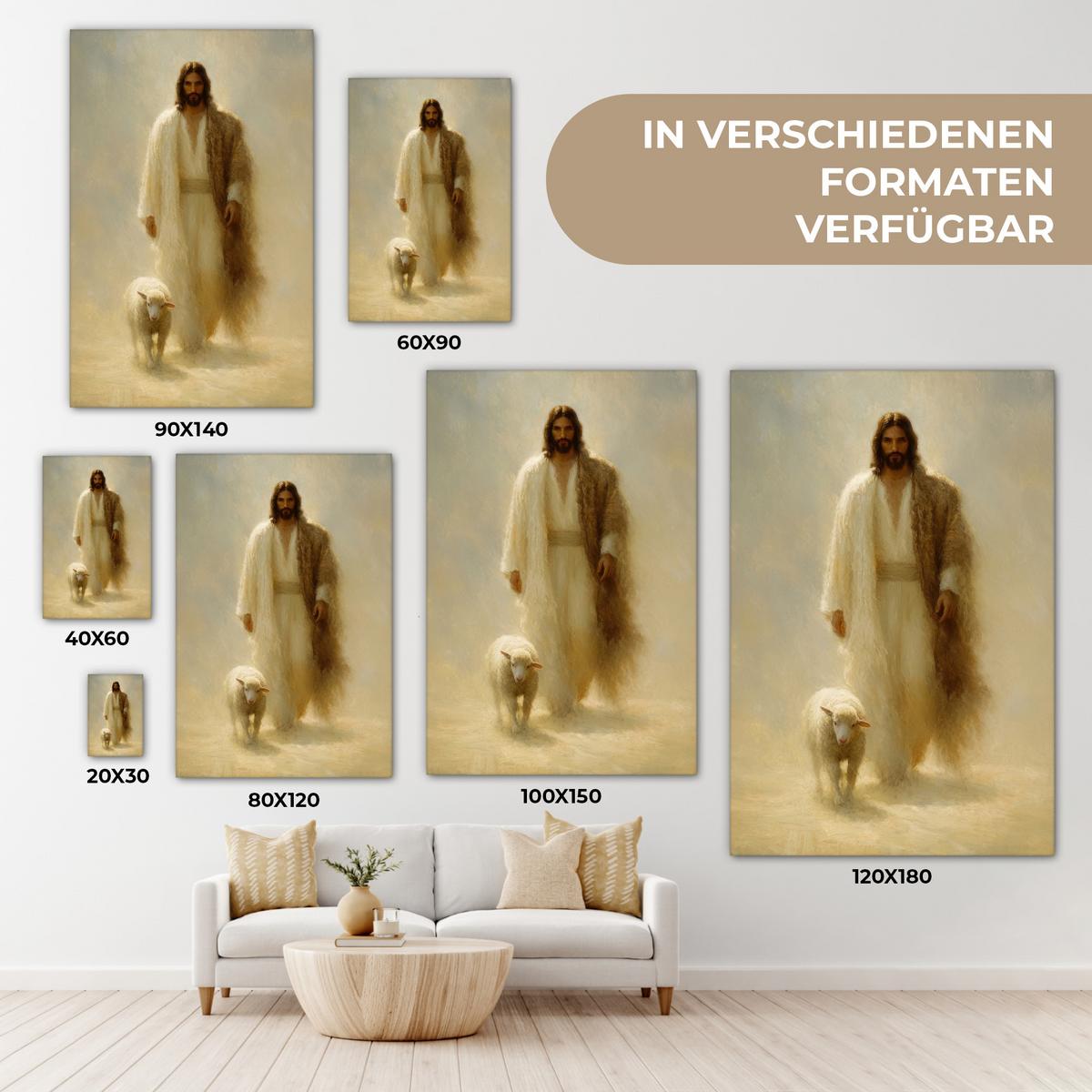 LEINWANDBILD Schaf - Jesus - Pinselstriche - Abstrakt Deko Wohnzimmer 20x30 cm - Sandfarben, Textil (20/30cm) - MuchoWow
