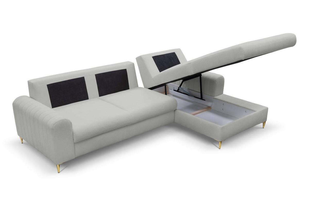 ECKSOFA VERONA R-S Hellgrau Geflochtener Stoff mit Schlaffunktion - Hellgrau, Holz (251/164cm) - MASSENO