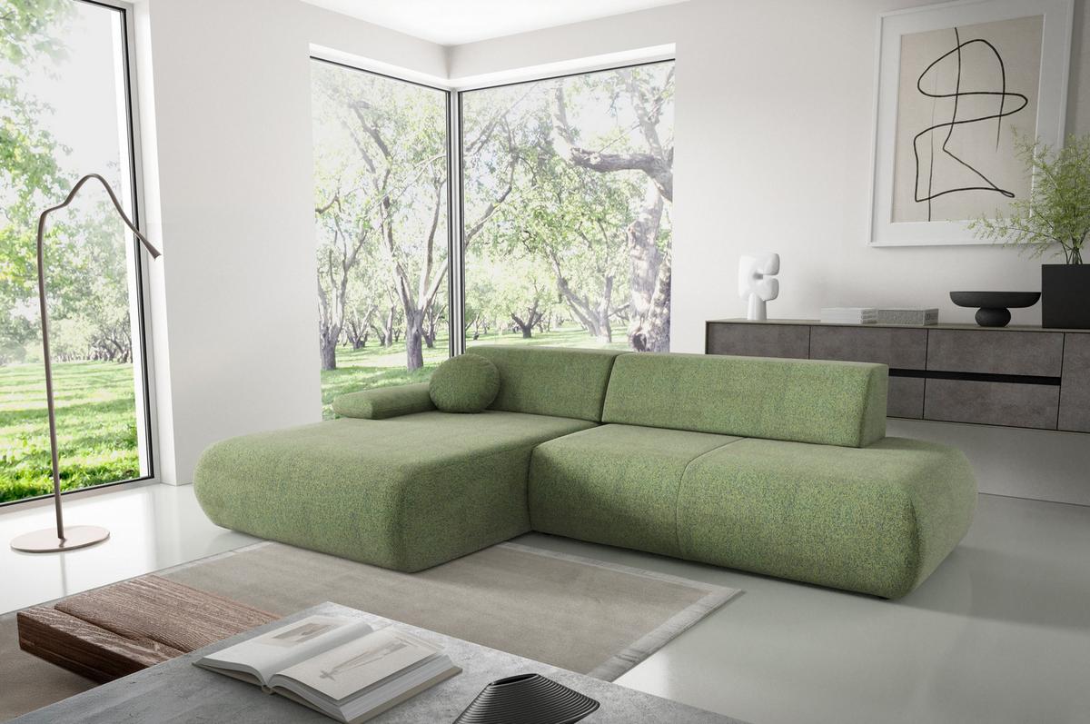 ECKSOFA DELTA L-S Grün Geflochtener Stoff mit Schlaffunktion - Grün, Holz (286/173.5cm) - MASSENO