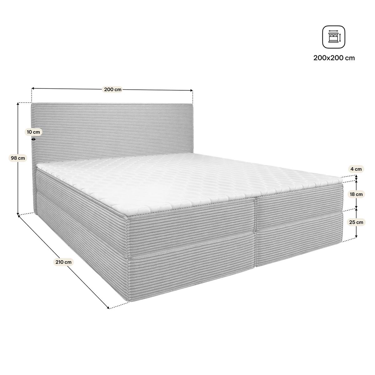 BOXBETT PELLIO 200x200 cm mit Matratze und Topper, H2+H3 - Grau - Grau, Holz (200/200cm) - MASSENO