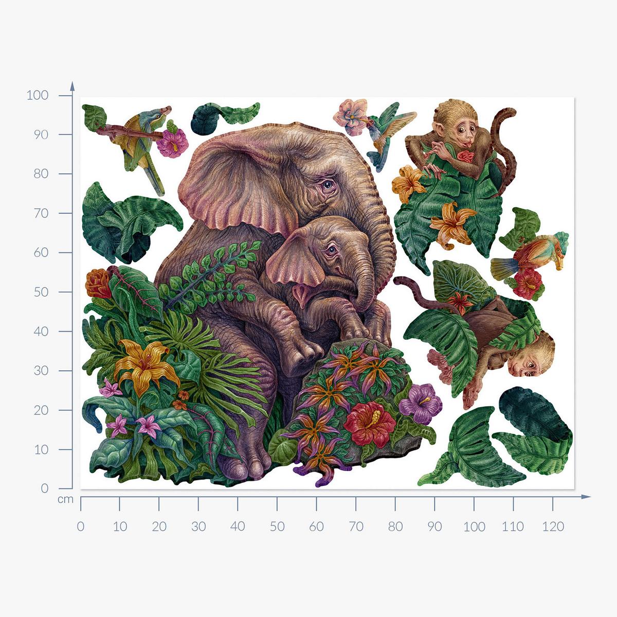 WANDAUFKLEBER 100x126cm - Tropische Safari - Multicolor, Kunststoff (100/126/0.1cm) - Wallfluent