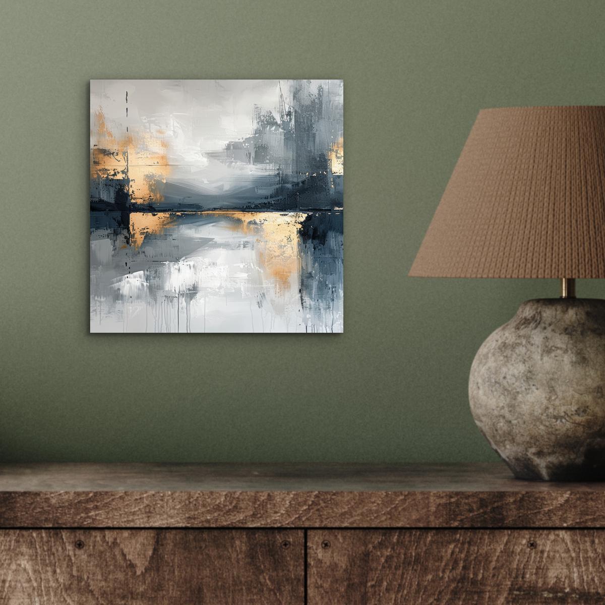 METALLBILD Kunst - Grau - Gold - Abstrakt 20x20 cm - Dunkelgrau, Metall (20/20cm) - MuchoWow