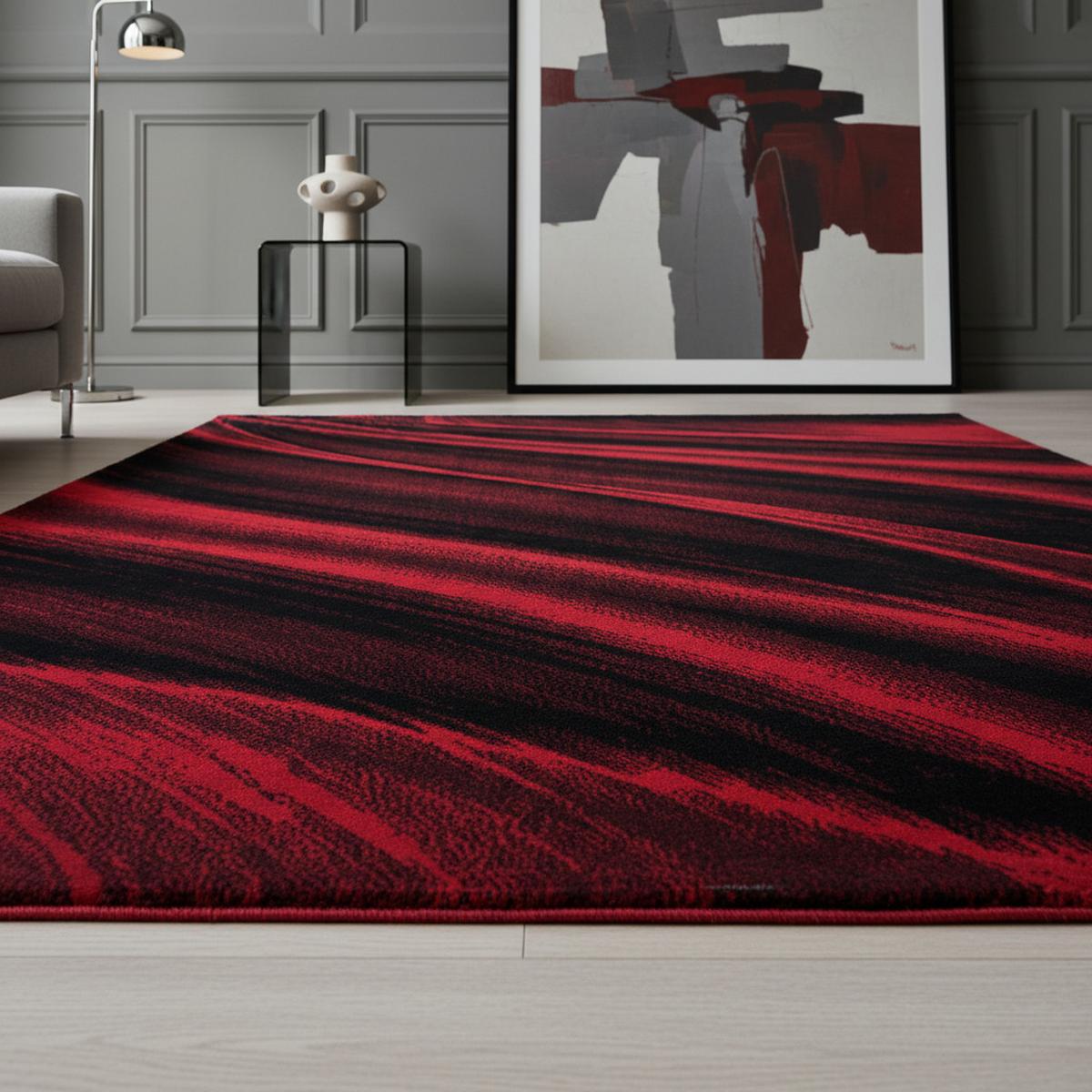 KURZFLORTEPPICH ASPEN, mit abstraktem Wellenmuster, Rot, 120 x 170 cm - Rot, Textil (120/170cm) - KADIMA DESIGN