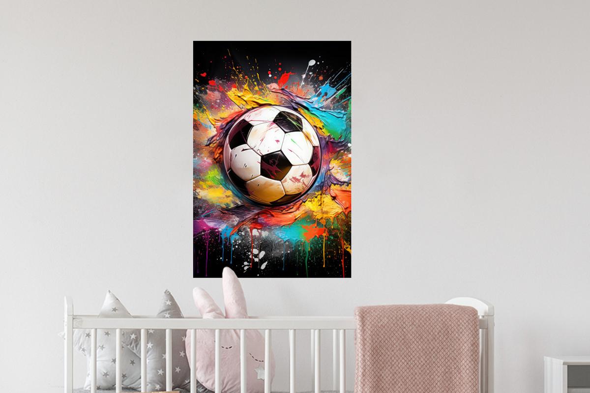 WANDTATTOO Fußball - Farbe - Farben - Schwarz - Weiß Wandbild 40x60 cm - Weiß, Kunststoff (40/60/0.1cm) - MuchoWow