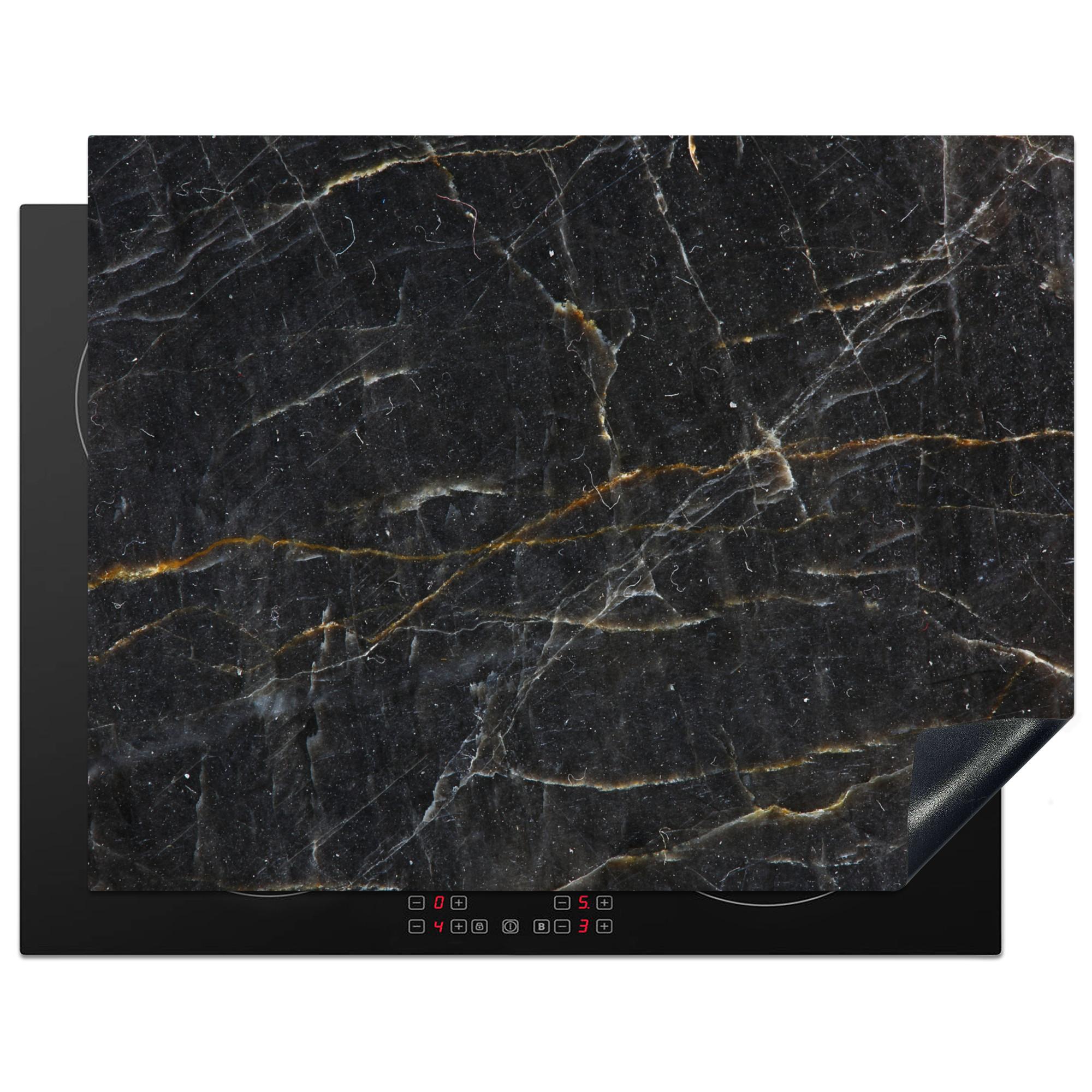 HERDABDECKPLATTE Marmor - Schwarz - Gold - Grau - Marmorstruktur Induktionsmatte 77x59 cm - Goldfarben, Kunststoff (77/59/0.2cm) - MuchoWow