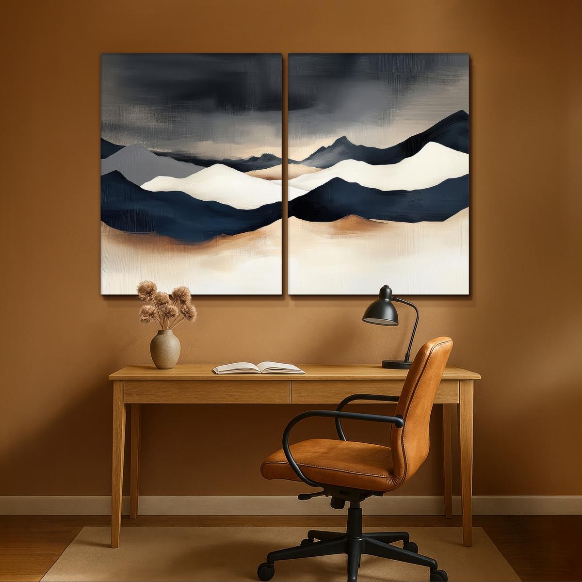 LEINWANDBILD 2er Set Landschaft - Abstrakt - Modern 180x120 cm - Dunkelblau, Textil (180/120cm) - MuchoWow