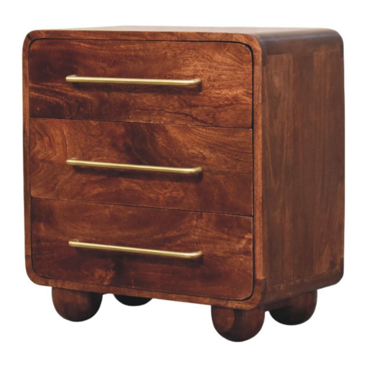 KOMMODE Abgerundet, 3 Schubladen, Hellbraun - Dunkelbraun/Messingfarben, Holz/Metall (55/57/30cm) - Artisan Furniture