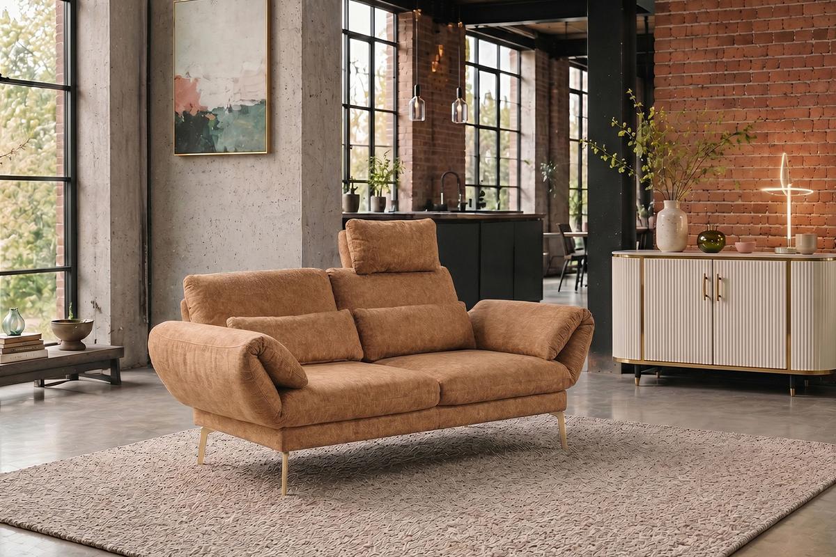 SOFA HOLLY Braun Flachgewebe - Braun, Textil/Metall (176/90/92cm) - KAWOLA