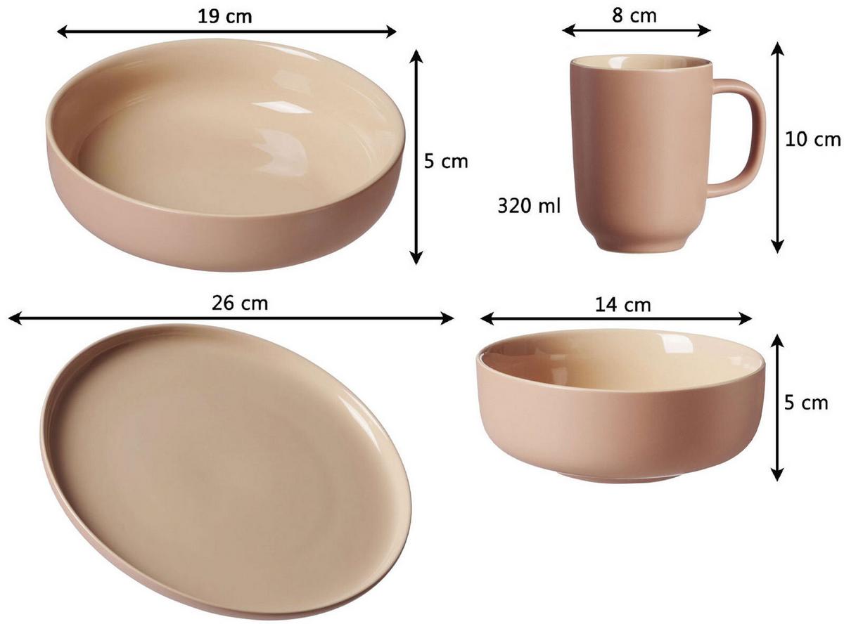 KOMBISERVICE Jasper puder 16-tlg. - Rosa, Keramik (2/2/2cm) - Ritzenhoff Breker