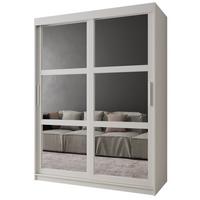 SCHWEBETÜRENSCHRANK 200/150/62 2-türig - Silberfarben/Weiß, Holz/Kunststoff (150/200/62cm) - MÖBEL KRYSPOL