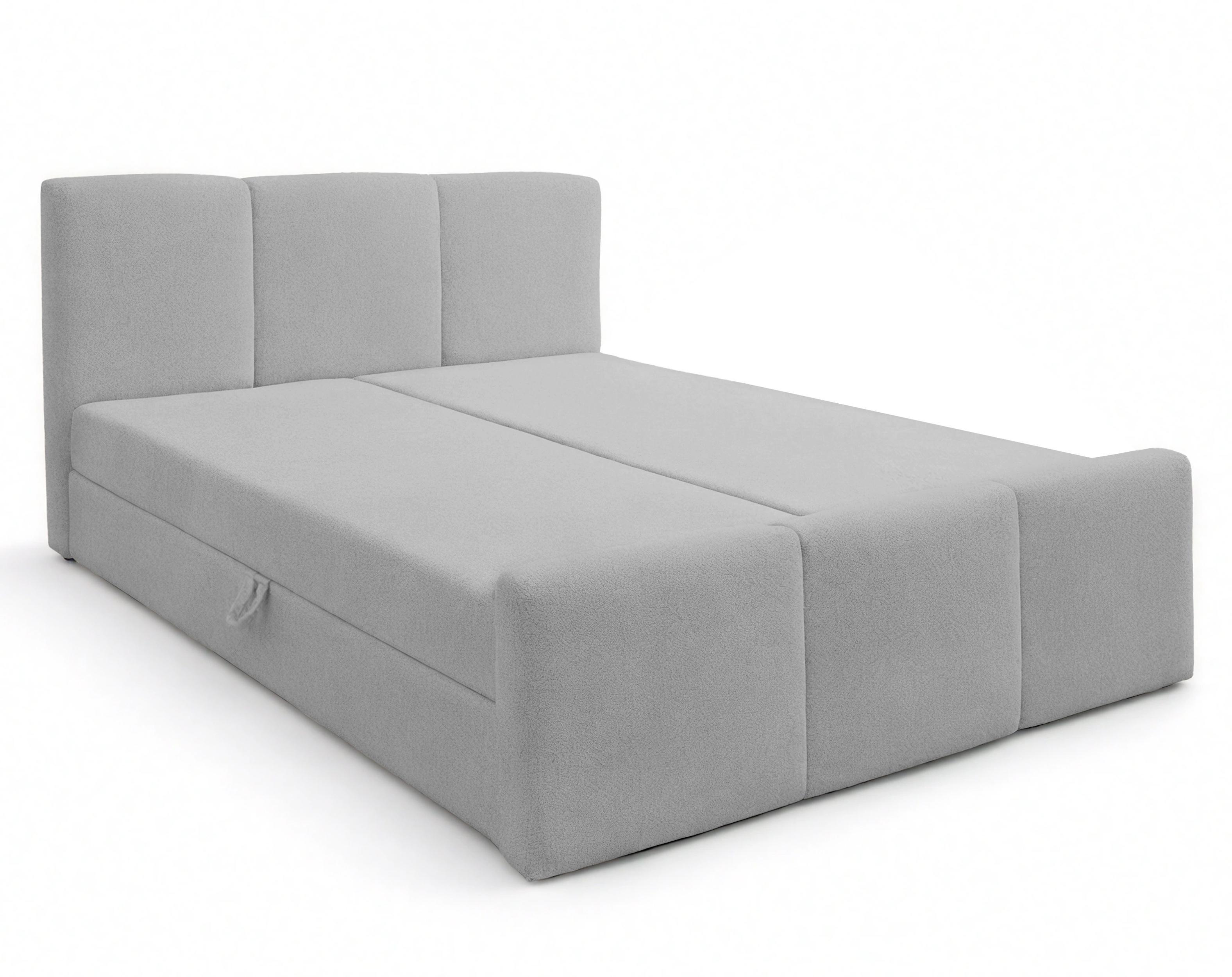 BOXBETT ANKARRA 140x200 cm mit Bettkasten und Matratze - Hellgrau + TOPPER - Hellgrau/Schwarz, Holz/Holzwerkstoff (140/200cm) - AX Living
