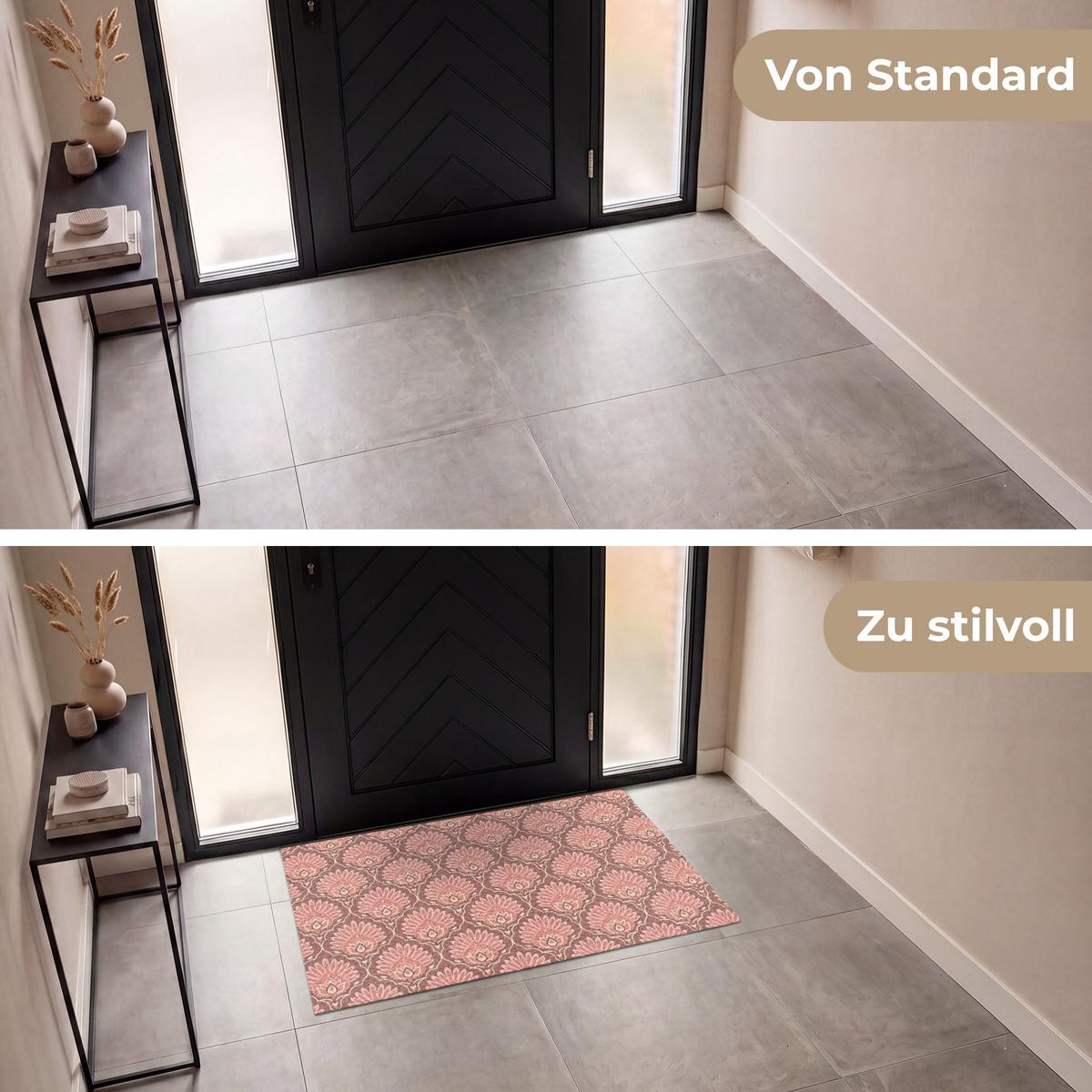FUSSMATTE Fächermotiv - Muster - Rosa Türmatte 120x80 cm - Altrosa, Kunststoff (120/0.4cm) - MuchoWow