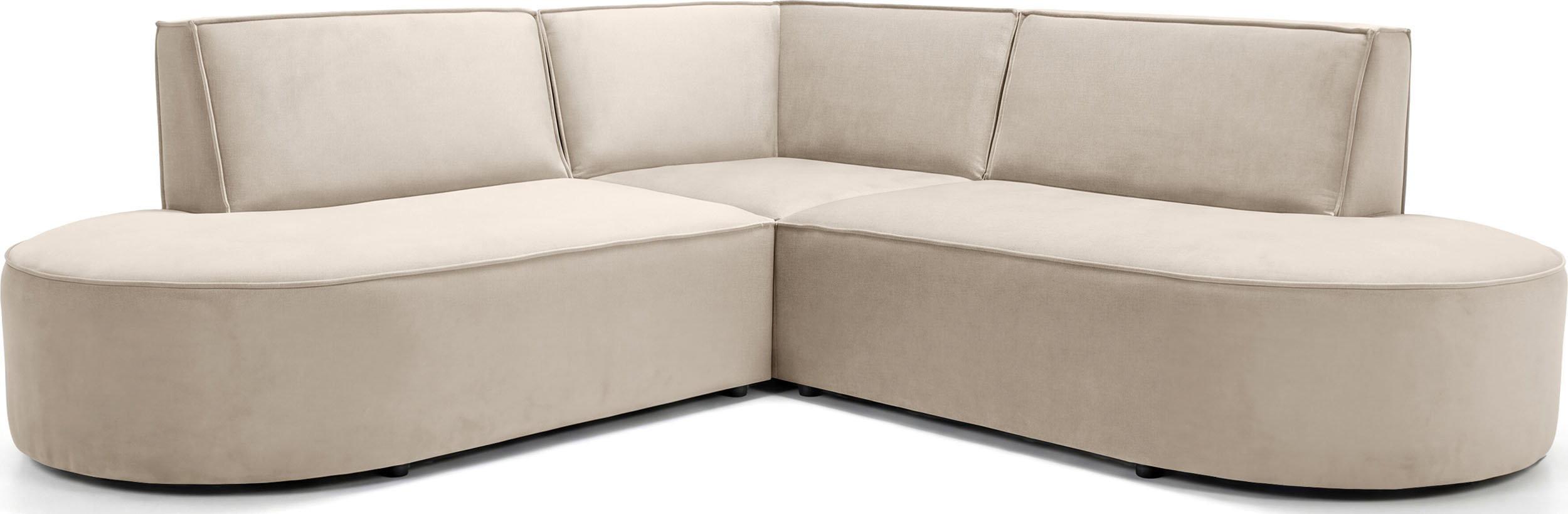 ECKSOFA Nora L-Form 3-Sitzer Universell, Samt, Beige 223/73/223 cm - Ecru/Beige, Kunststoff/Textil (223/223cm) - WFL GROUP