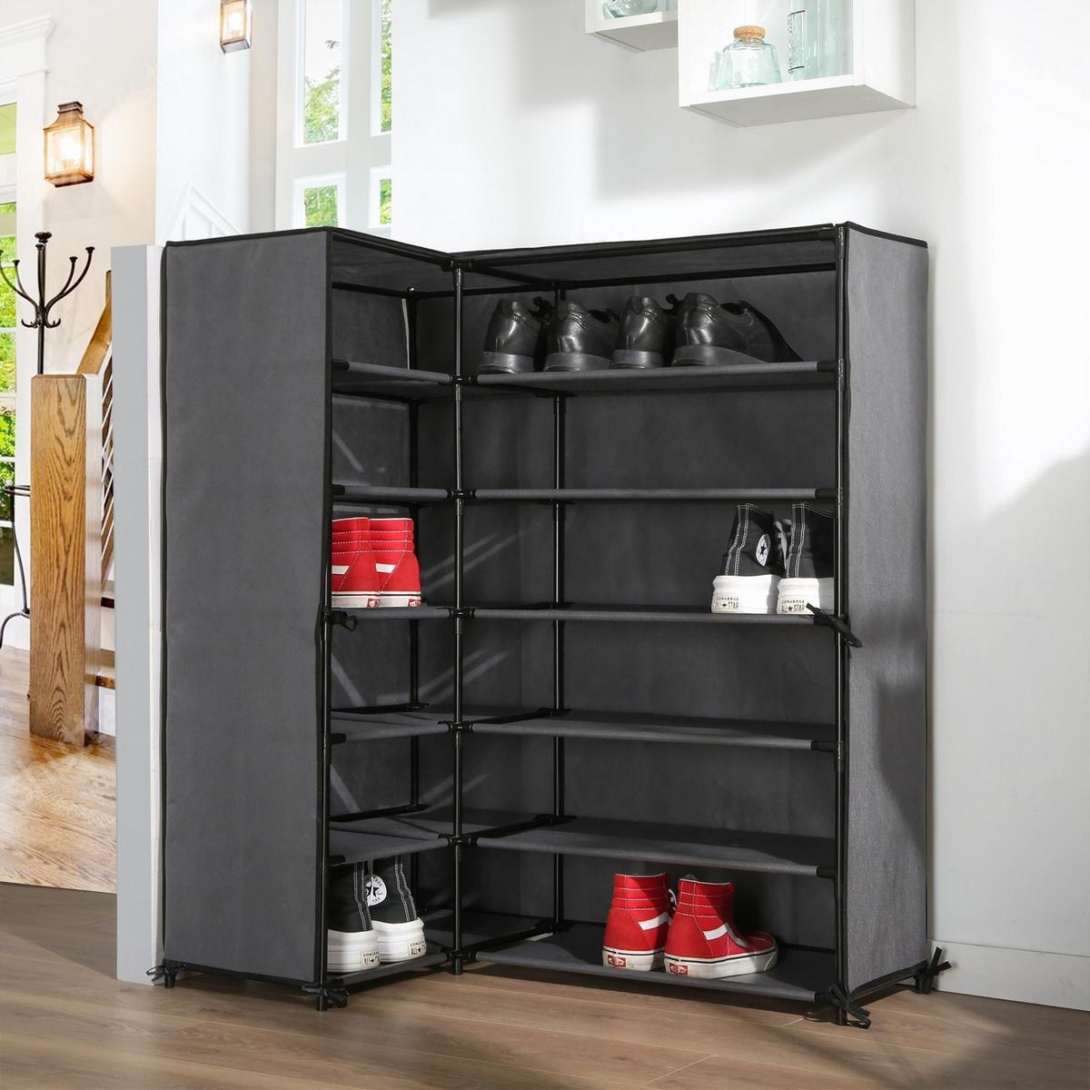 ECK-SCHUHSCHRANK - H107 cm - Grau, Textil (30/107/30cm) - Calicosy