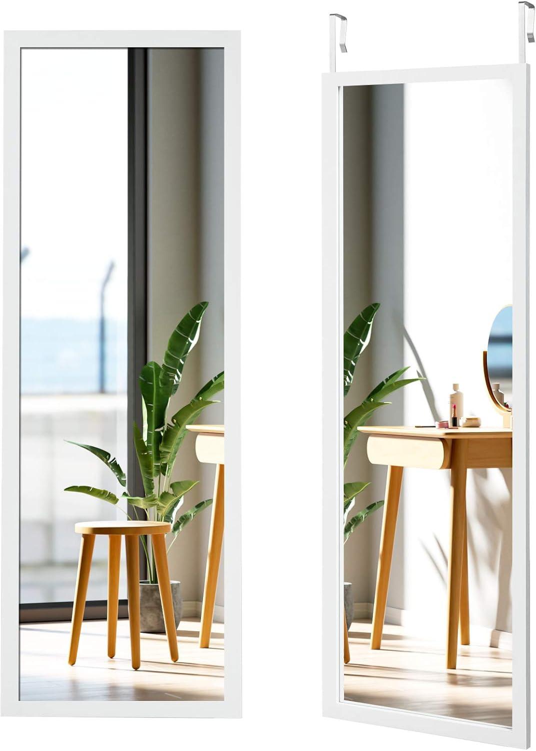 WANDSPIEGEL Türspiegel Weiß - Weiß, Glas (120/37/2cm) - COSTWAY