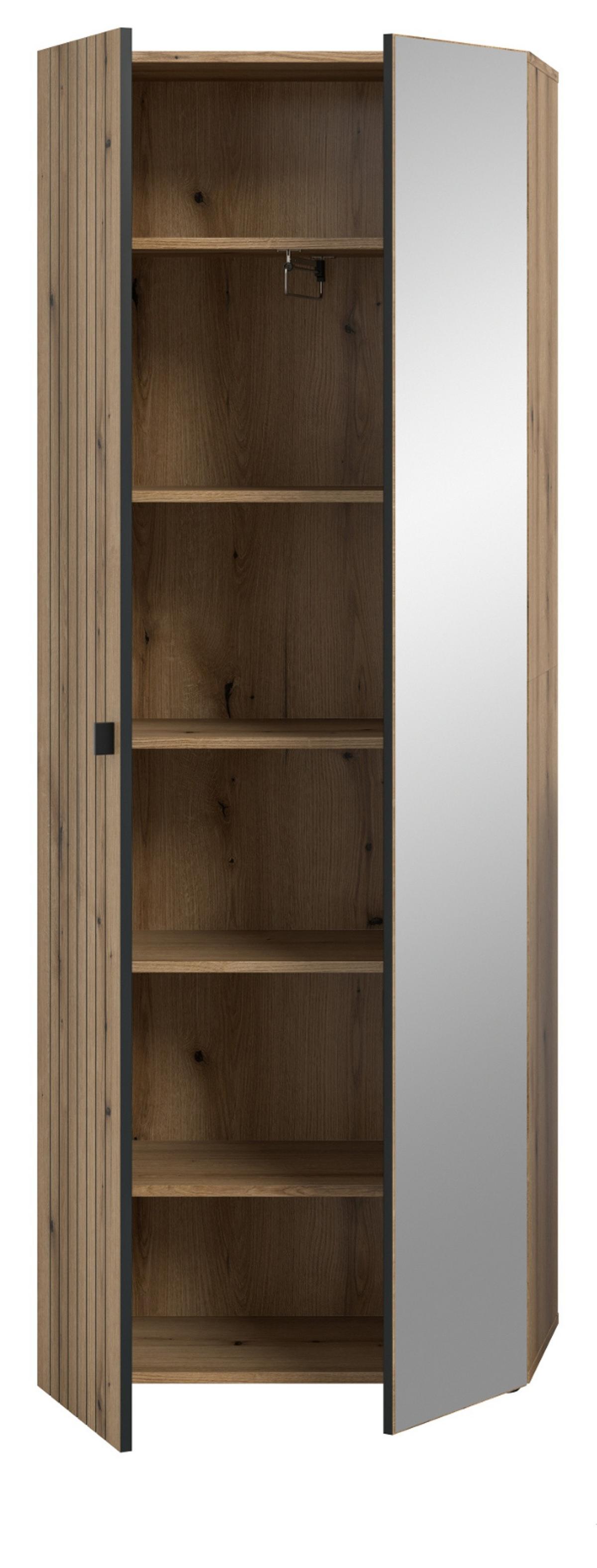 GARDEROBENSCHRANK Evoke Eiche 70 x 192 cm, Garderobe und Schuhschrank mit Spiegel - Schwarz/Eiche Artisan, Glas/Holzwerkstoff (72/192/37cm) - Inn.Furn